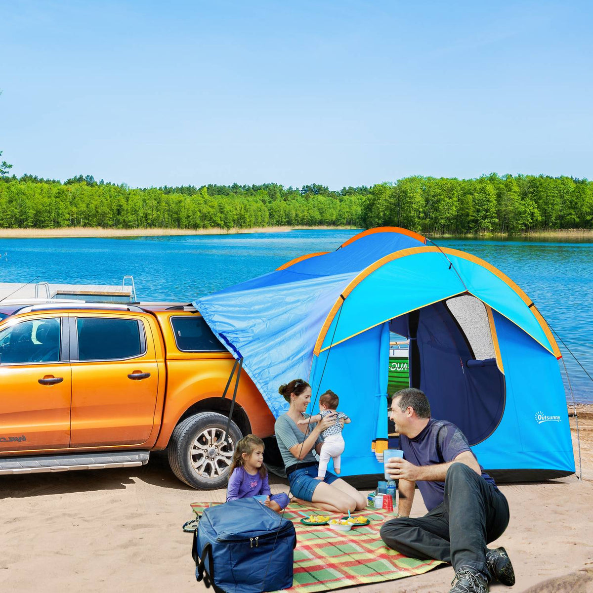 Rear Tent Car Tent 6 Person Dome Tent With 3 Door Window Tailgate Tent For Caravan Suv Polyester Blue