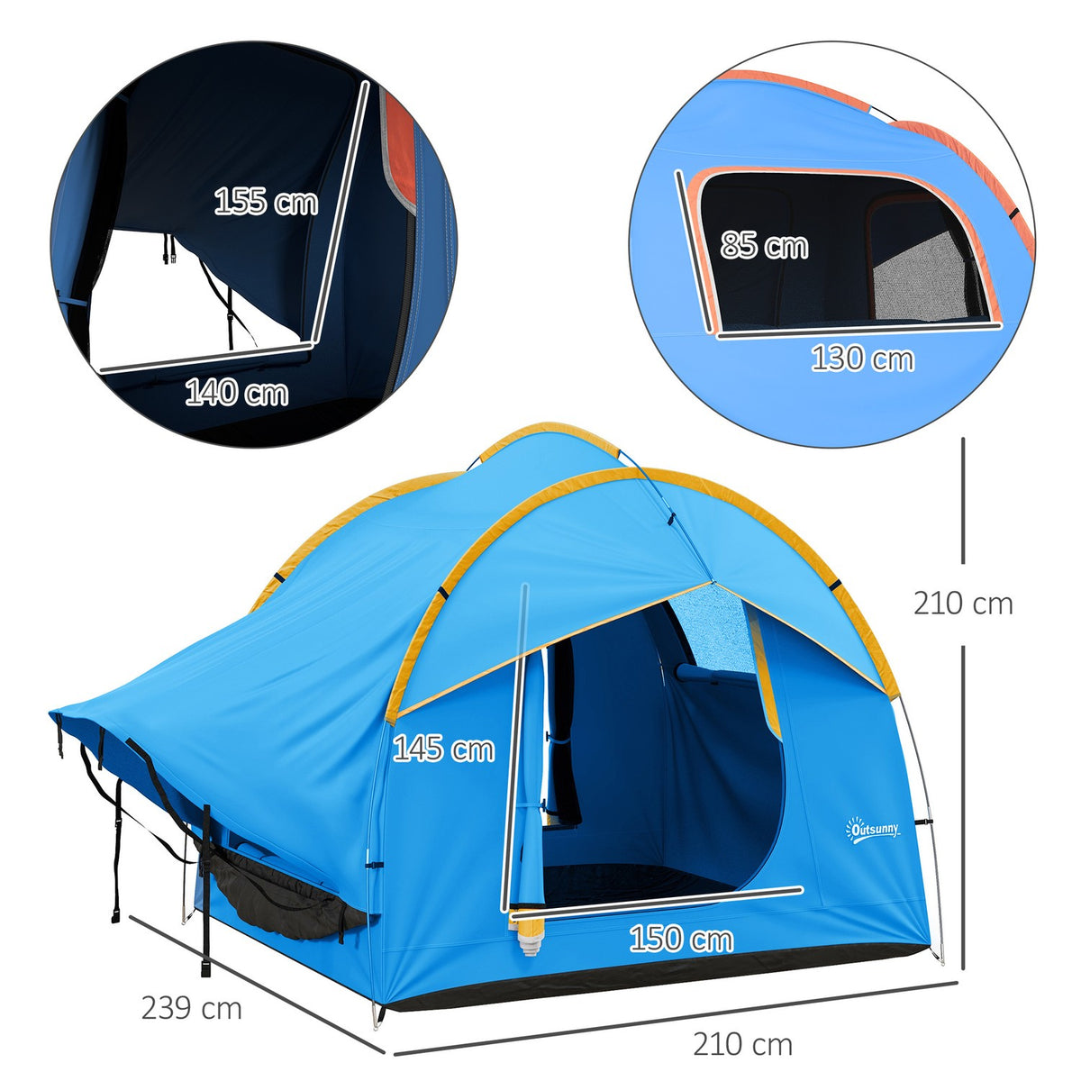 Rear Tent Car Tent 6 Person Dome Tent With 3 Door Window Tailgate Tent For Caravan Suv Polyester Blue