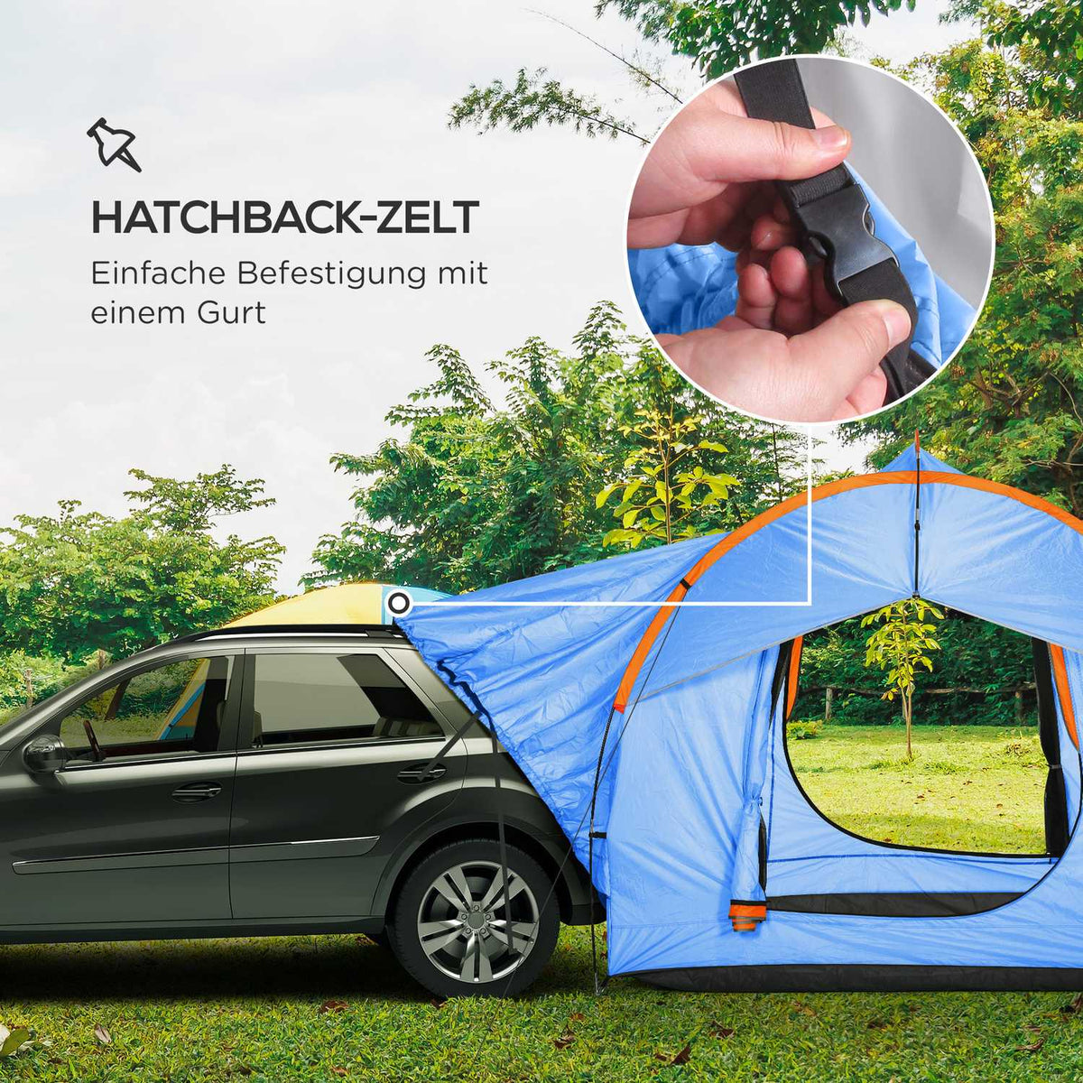 Rear Tent Car Tent 6 Person Dome Tent With 3 Door Window Tailgate Tent For Caravan Suv Polyester Blue