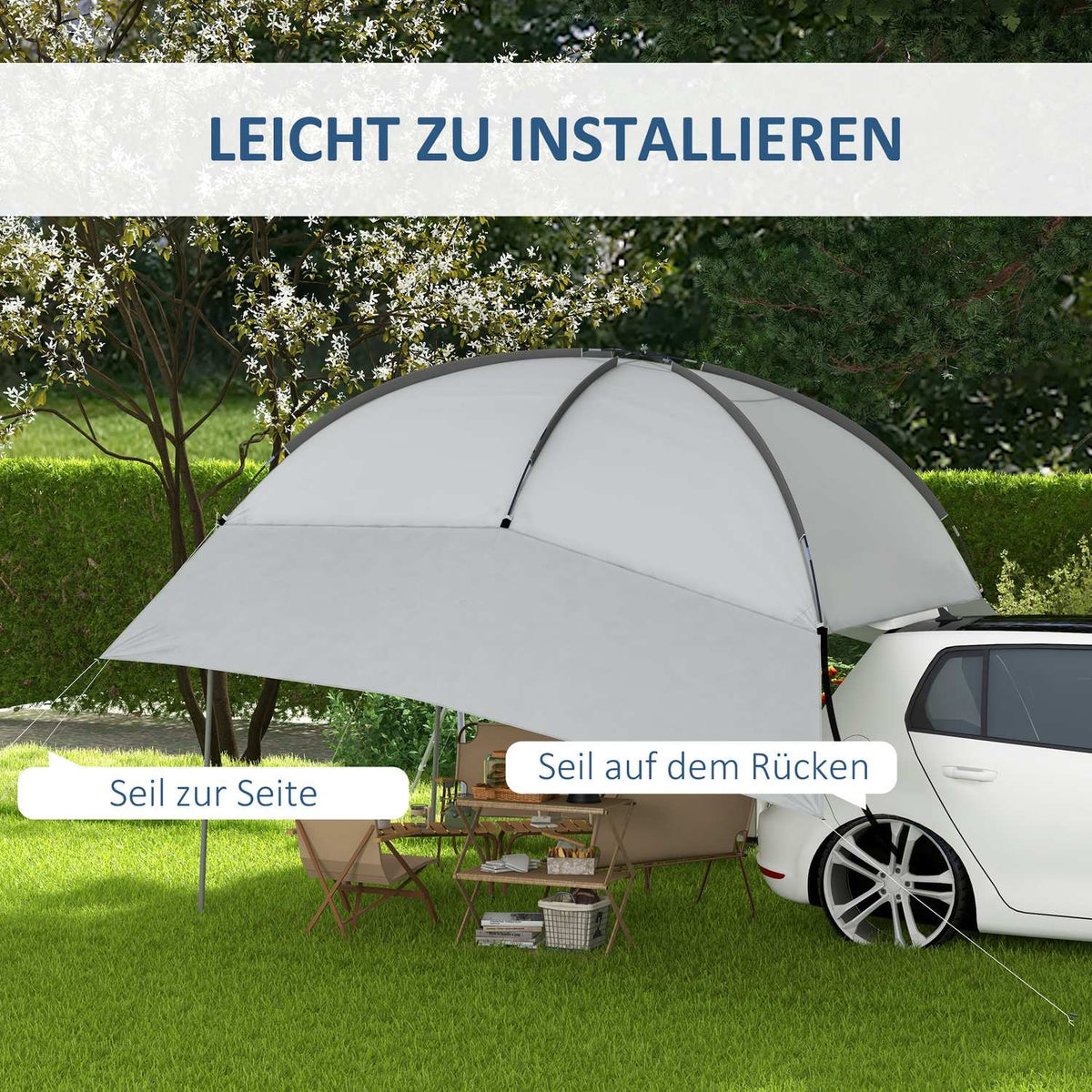 Rear Tent For Cars Waterproof Car Tent With Steel Frame, Rain & Sun Protection, 3X2.6X2.3-2.6M, Portable