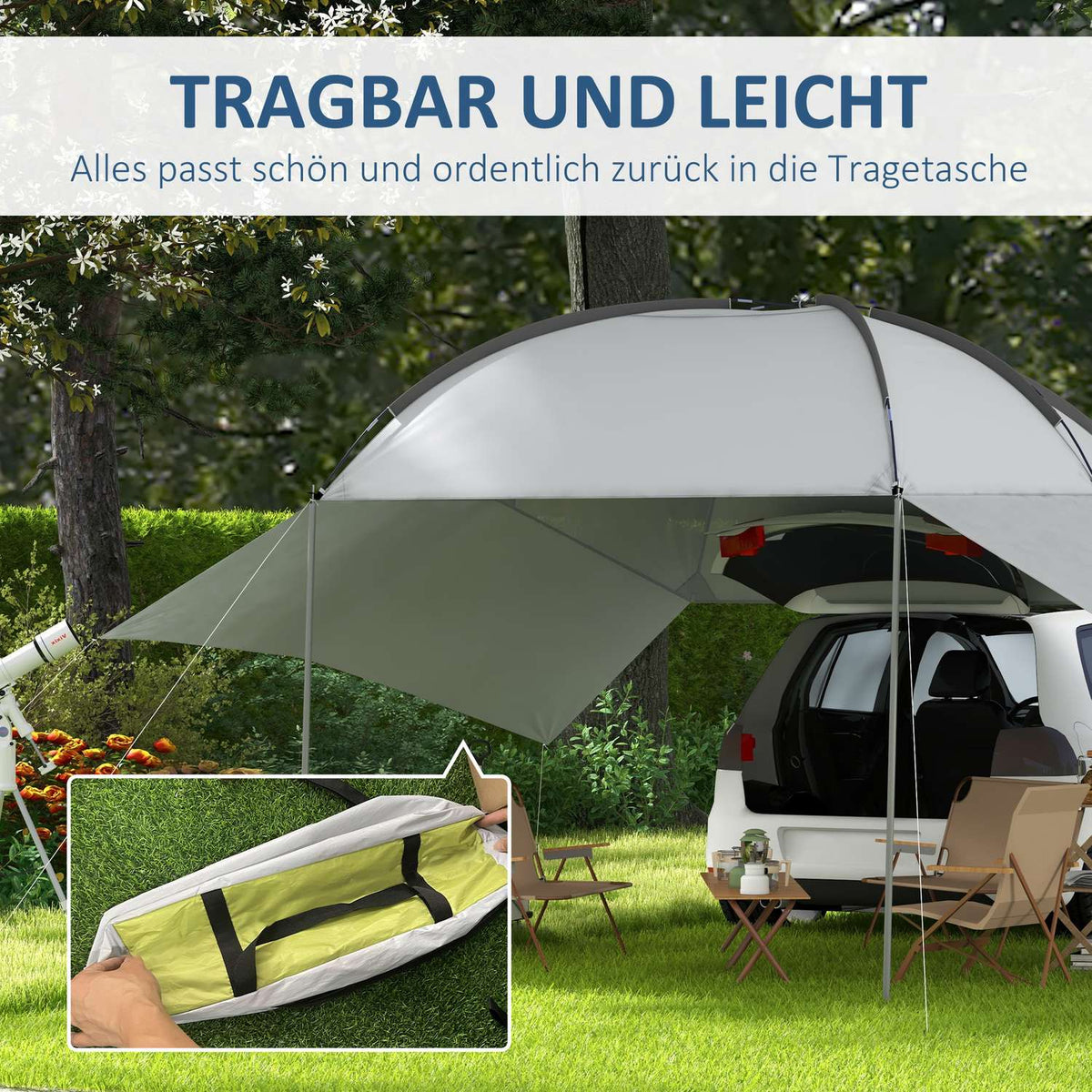 Rear Tent For Cars Waterproof Car Tent With Steel Frame, Rain & Sun Protection, 3X2.6X2.3-2.6M, Portable