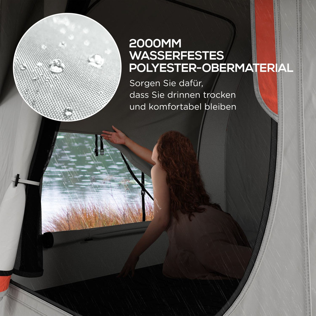 Rear tent car dome tent for 6 people with 3 doors and windows, tailgate tent for caravans and SUVs made of polyester, light gray