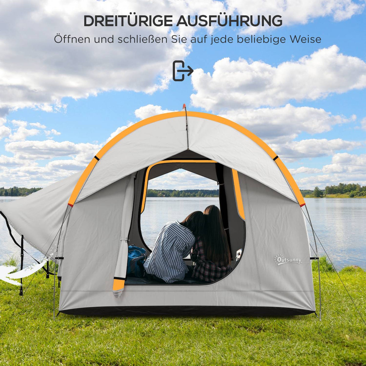 Rear tent car dome tent for 6 people with 3 doors and windows, tailgate tent for caravans and SUVs made of polyester, light gray