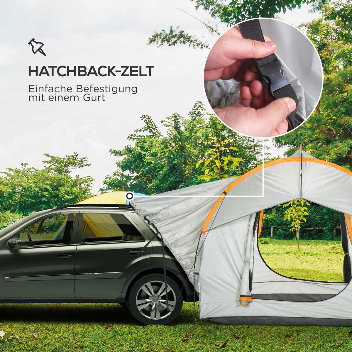 Rear tent car dome tent for 6 people with 3 doors and windows, tailgate tent for caravans and SUVs made of polyester, light gray
