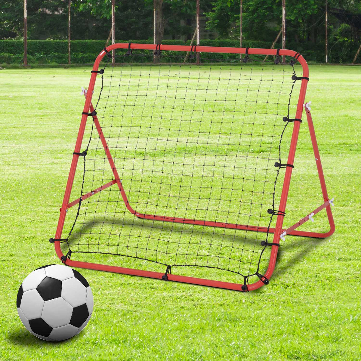 Rebounder Football Rebound Wall Goal Net For Football Adjustable Angle Red + Black 96 X 80 X 96 Cm