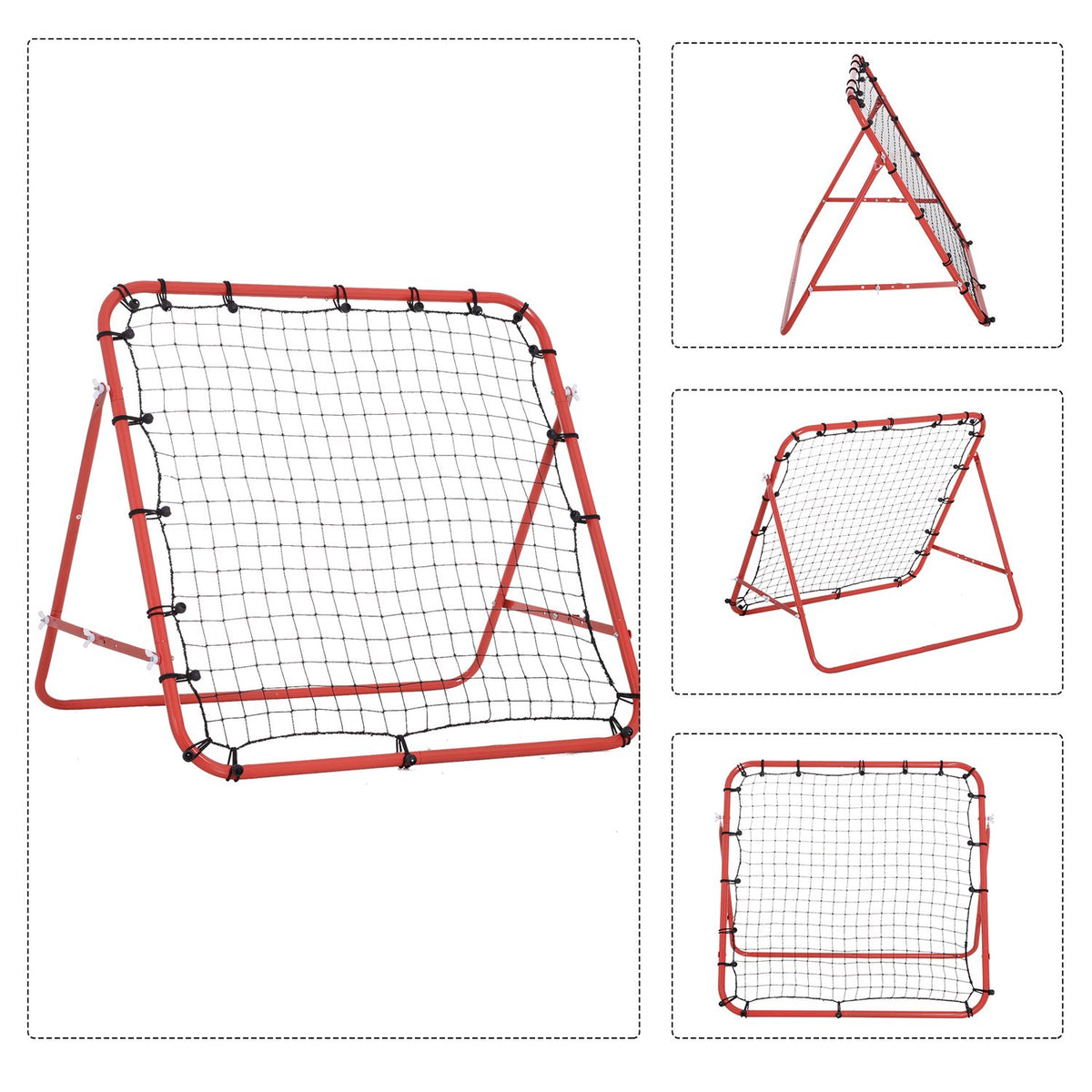 Rebounder Football Rebound Wall Goal Net For Football Adjustable Angle Red + Black 96 X 80 X 96 Cm