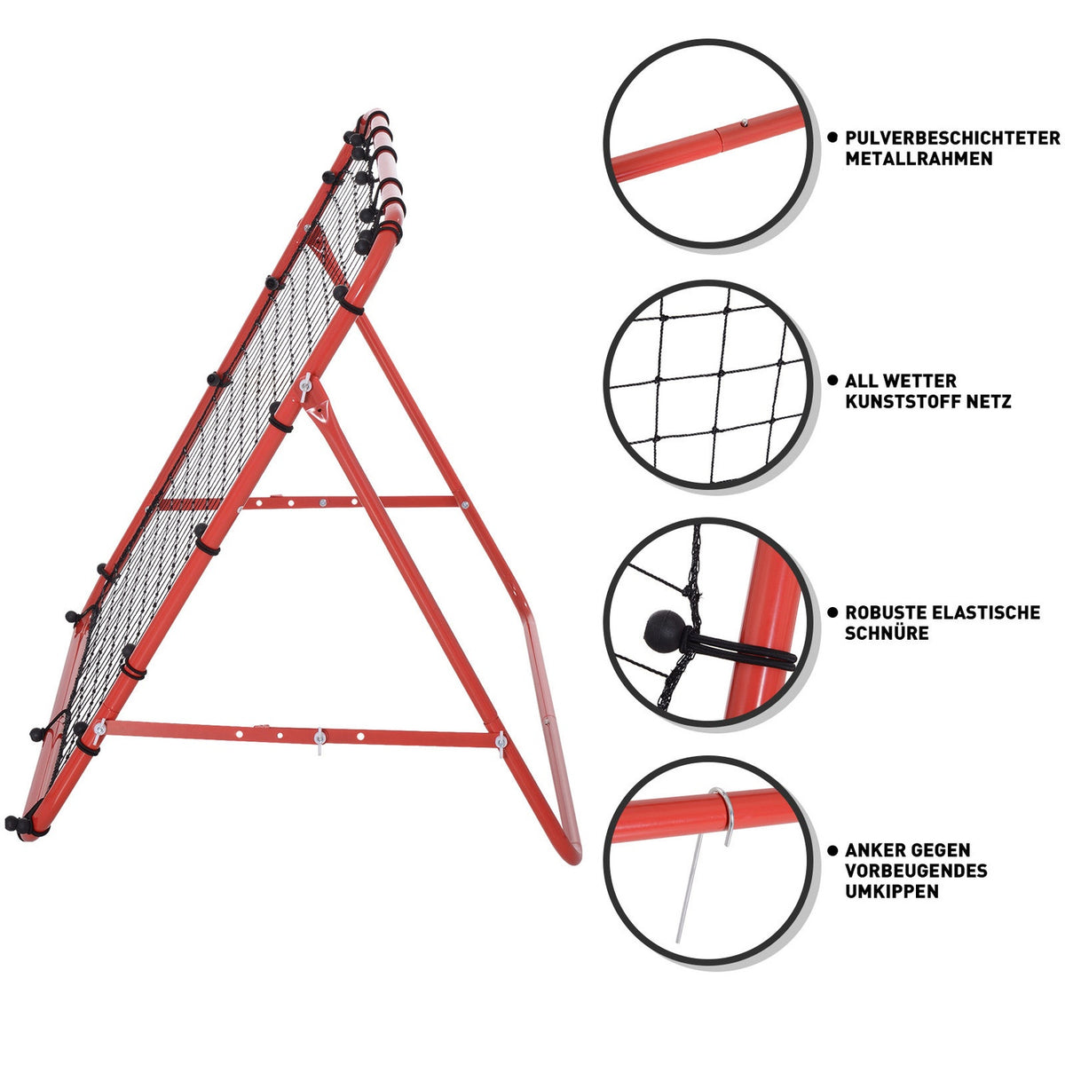 Rebounder Football Rebound Wall Goal Net For Football Adjustable Angle Red + Black 96 X 80 X 96 Cm