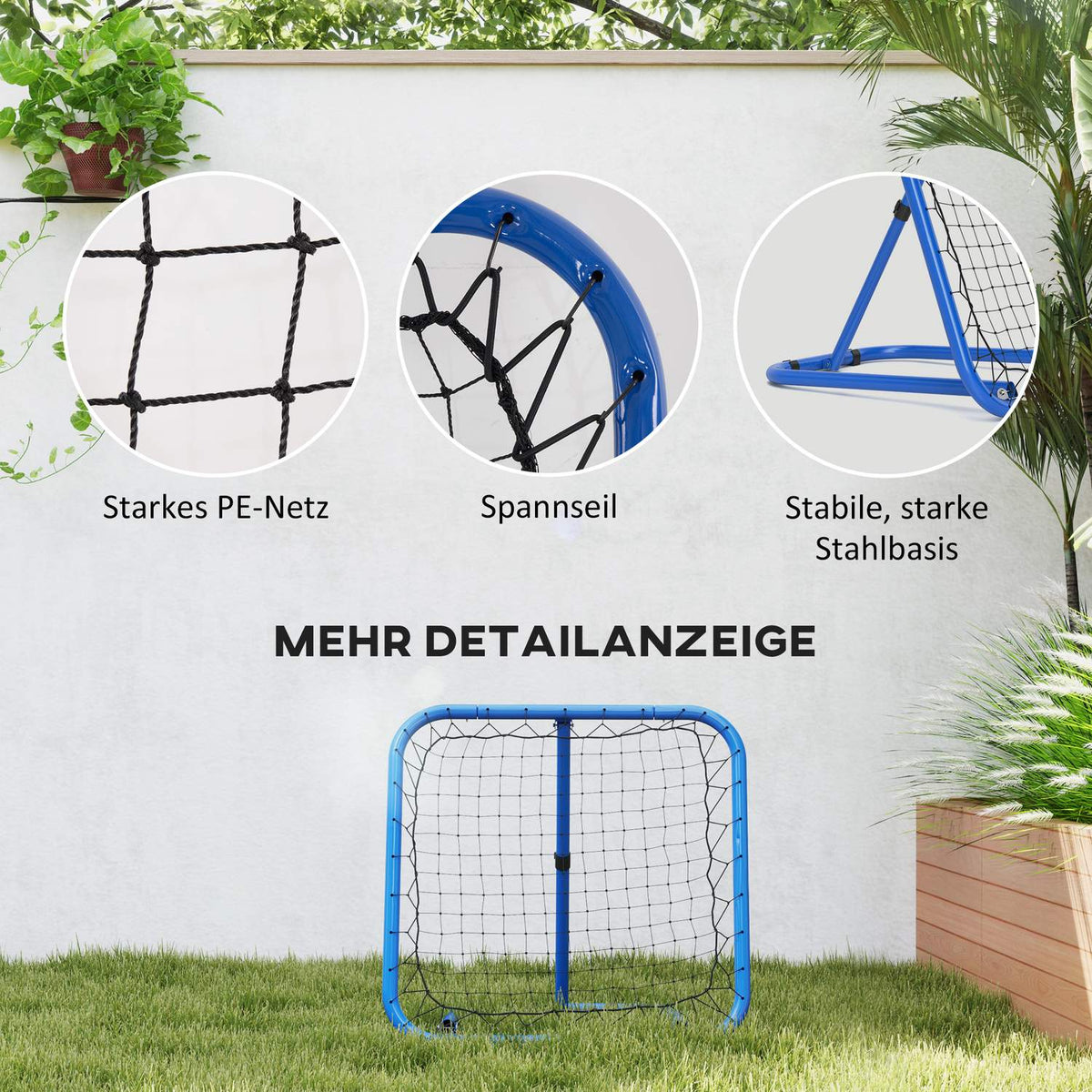 Rebounder for Football, Foldable Football Rebounder 63 x 63 cm Adjustable Football Goal Kicker for Baseball Basketball, Metal, Blue