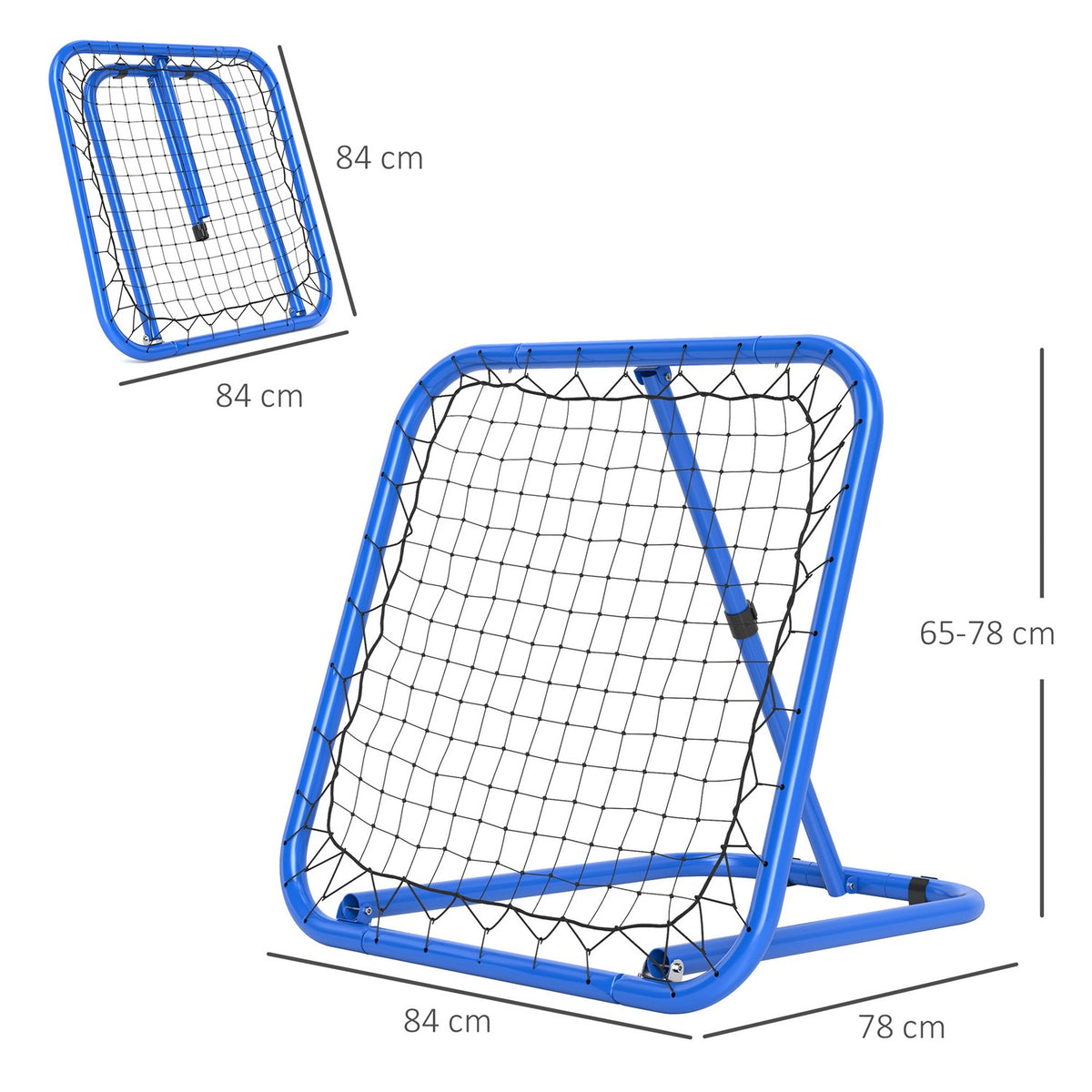 Rebounder for Football, Foldable Football Rebounder 63 x 63 cm Adjustable Football Goal Kicker for Baseball Basketball, Metal, Blue