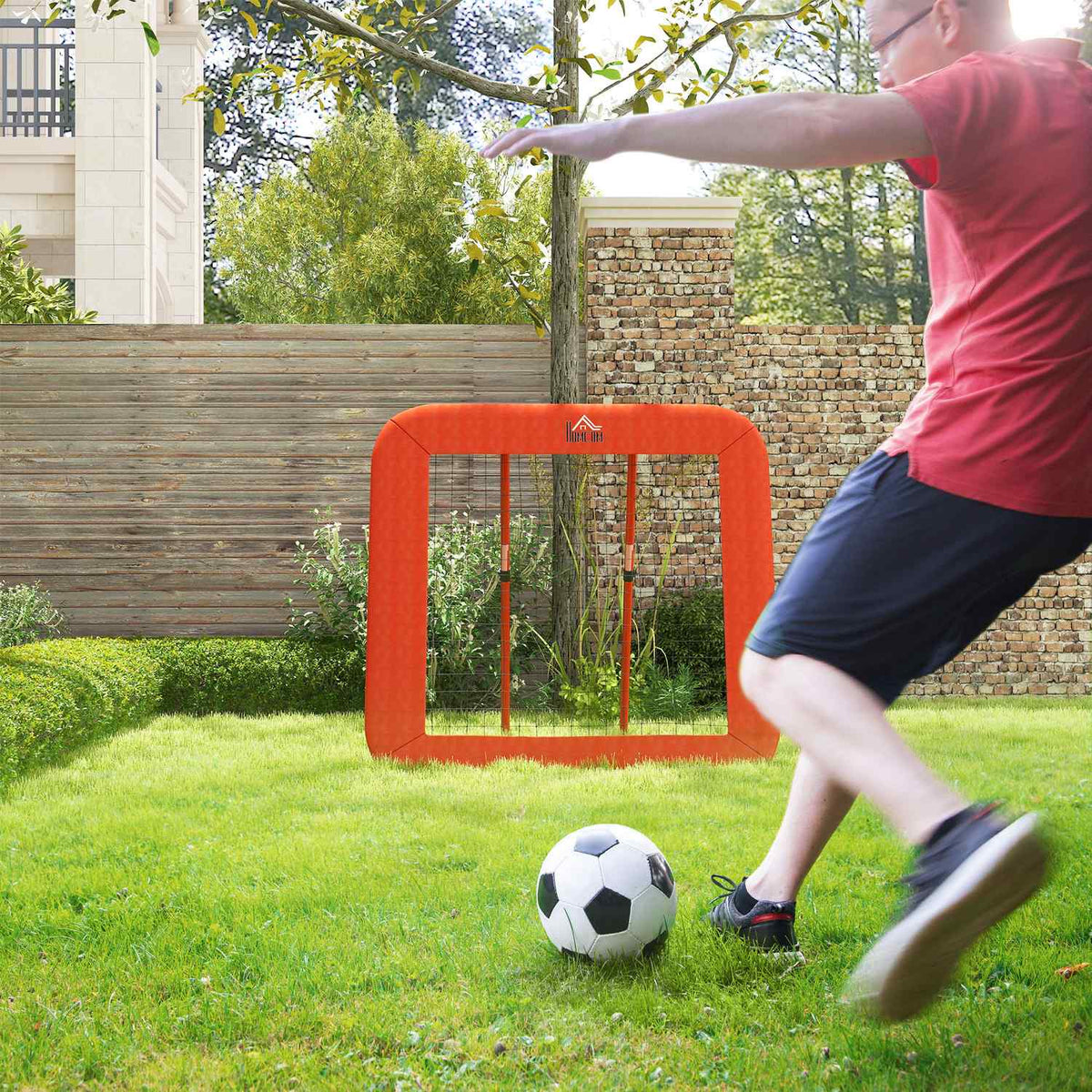 Rebounder for football, foldable football rebounder with protective edge, pegs, 5 levels height adjustable rebound wall net for handball, volleyball and basketball, red