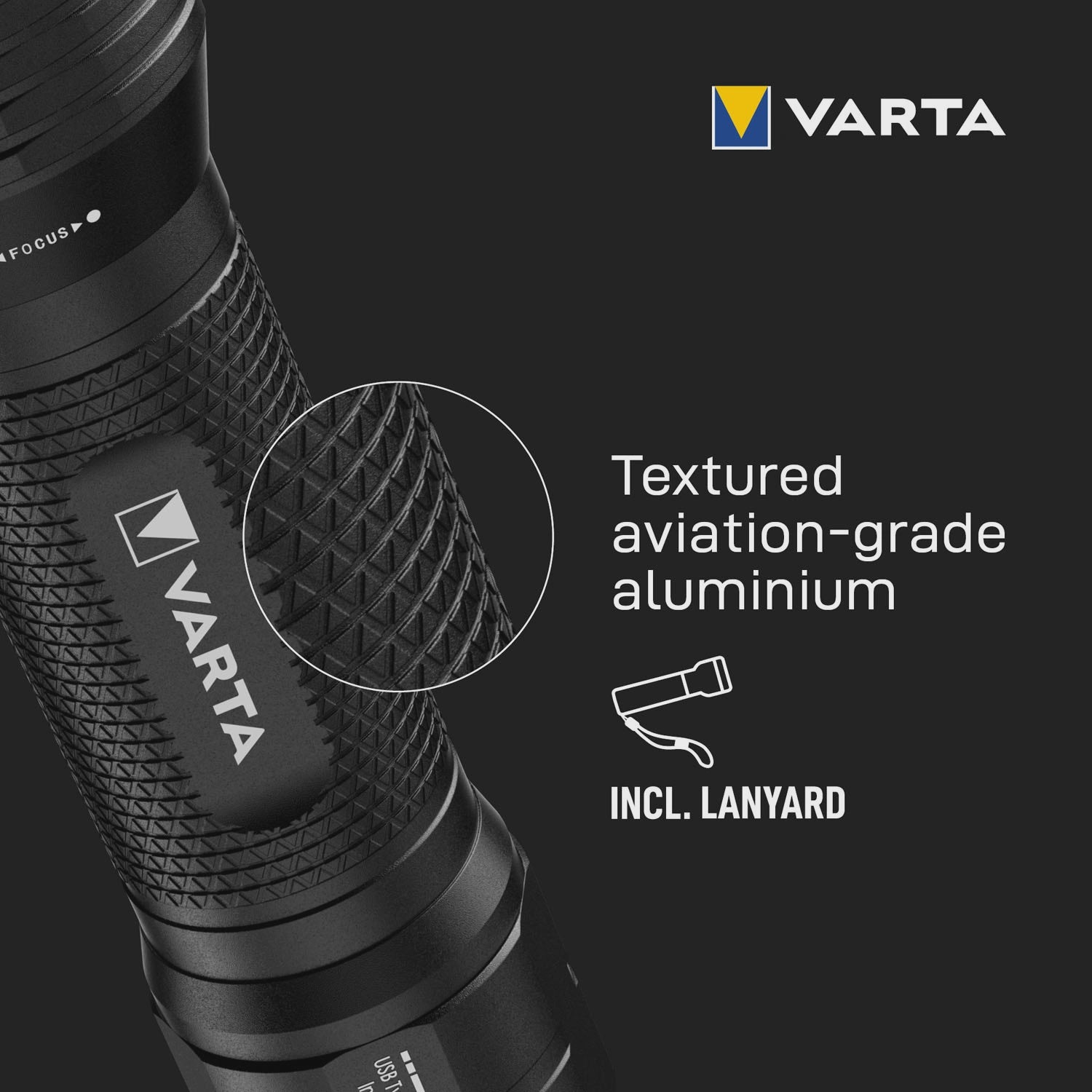 Rechargeable Flashlight 2000lm, IP67, USB-C, Powerbank