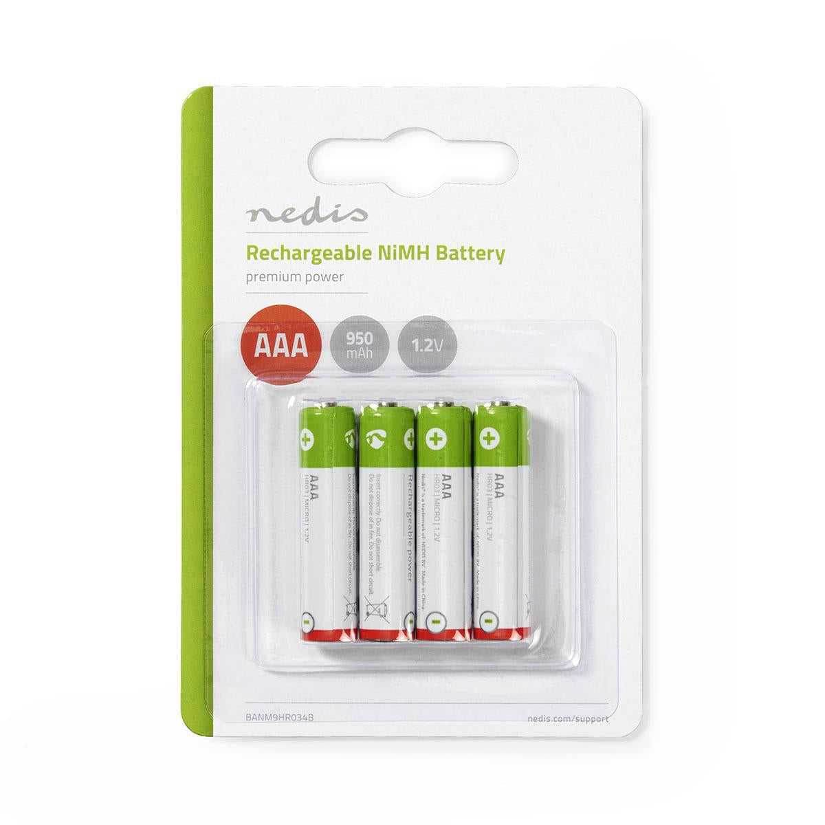 Rechargeable Ni-MH battery AAA | 1.2 V DC | 950 mAh | Preloaded | 4-Blister