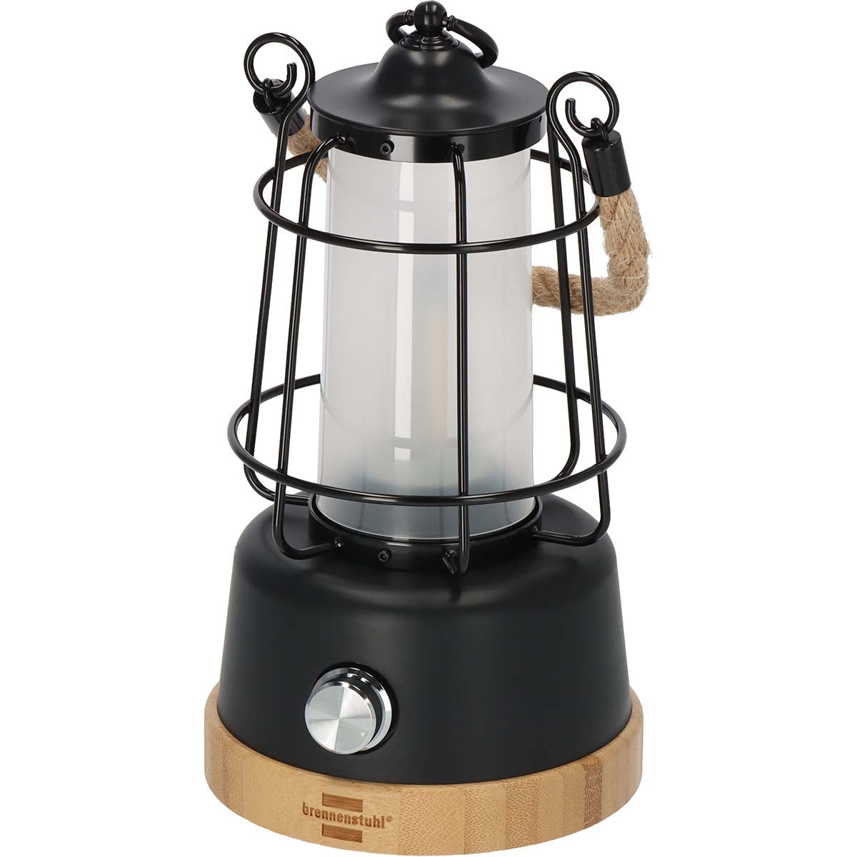 Rechargeable camping lamp CAL 1 with hemp rope and bamboo base (370 lm, IP44, burning time up to 75h, dimmable, adjustable light color)