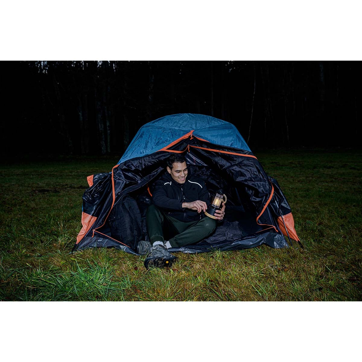 Rechargeable camping lamp CAL 1 with hemp rope and bamboo base (370 lm, IP44, burning time up to 75h, dimmable, adjustable light color)