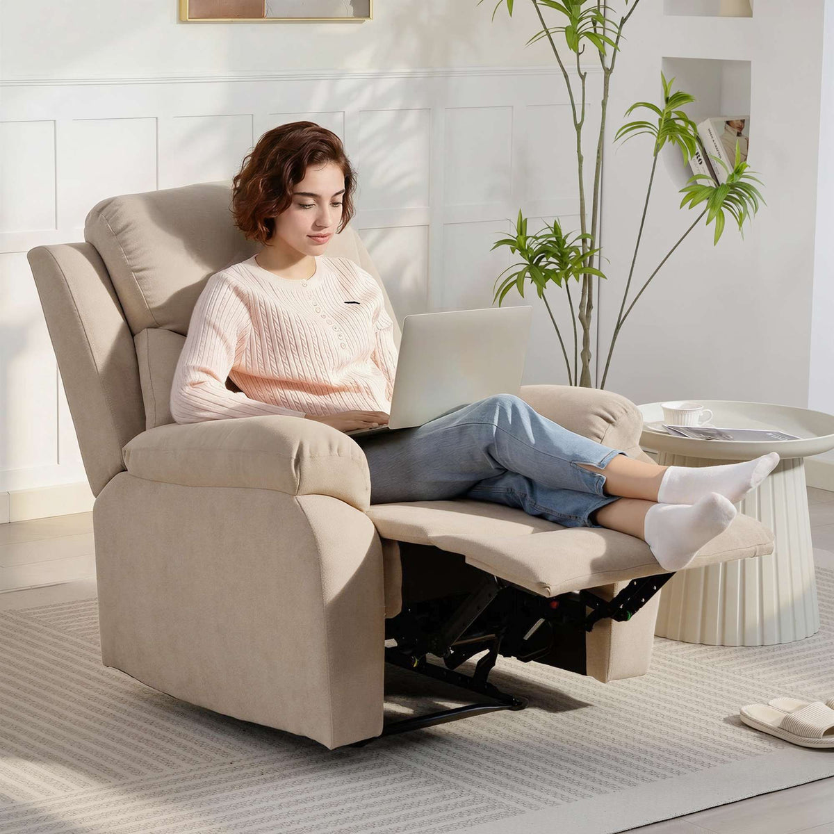 Recliner Chair, Manual Recline, Linen Look, Beige