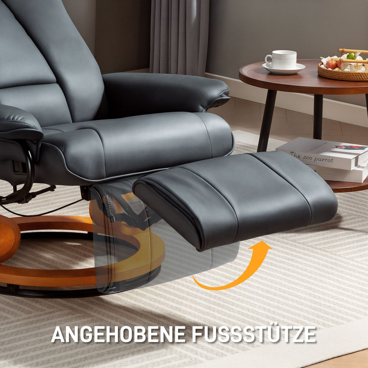 Recliner Chair with 360° Swivel, Faux Leather, Dark Grey