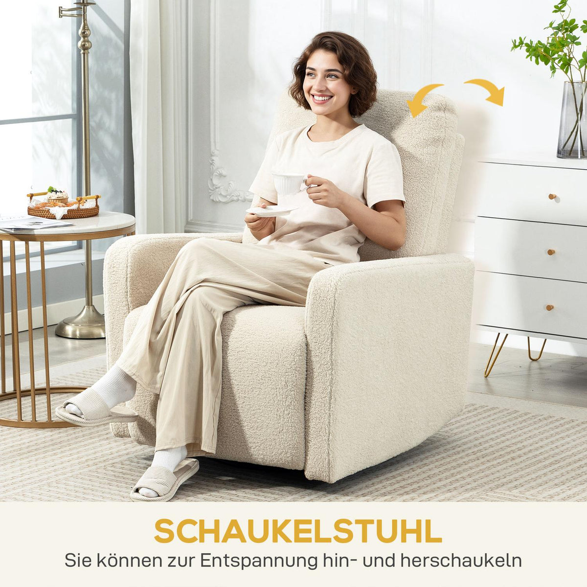 Recliner Chair with Adjustable Backrest, Fleece Cover, Beige