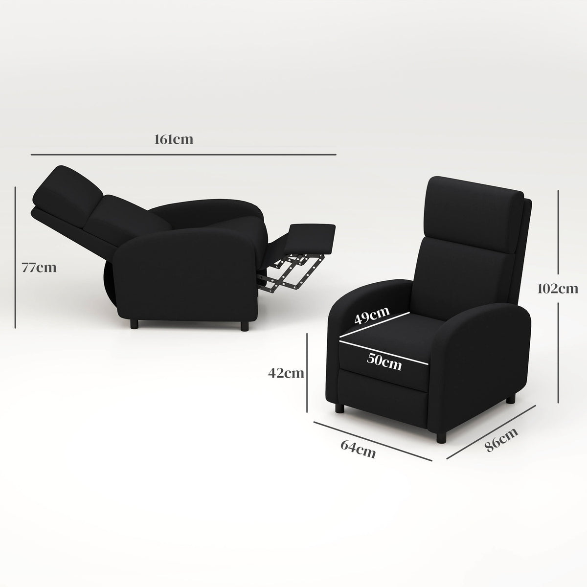 Recliner Chair with Adjustable Backrest and Footrest, Black