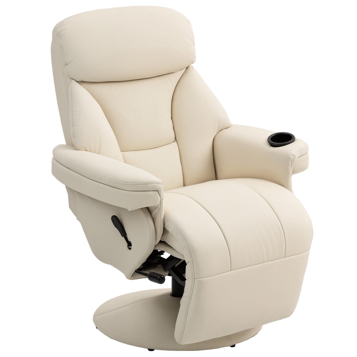 Recliner Chair with Cup Holder and Side Pocket, Cream PU Leather
