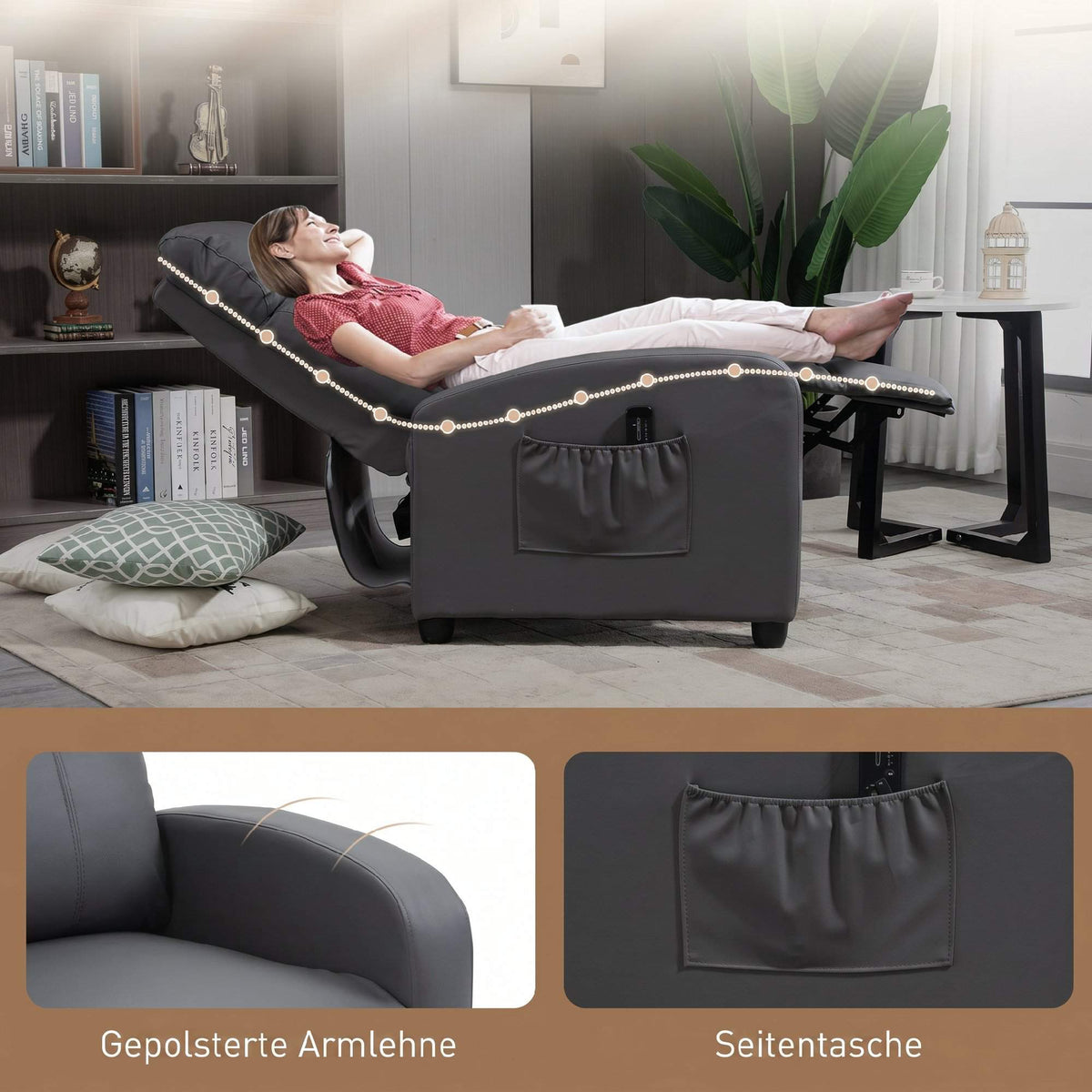 Recliner Chair with Massage, Adjustable Backrest, Grey