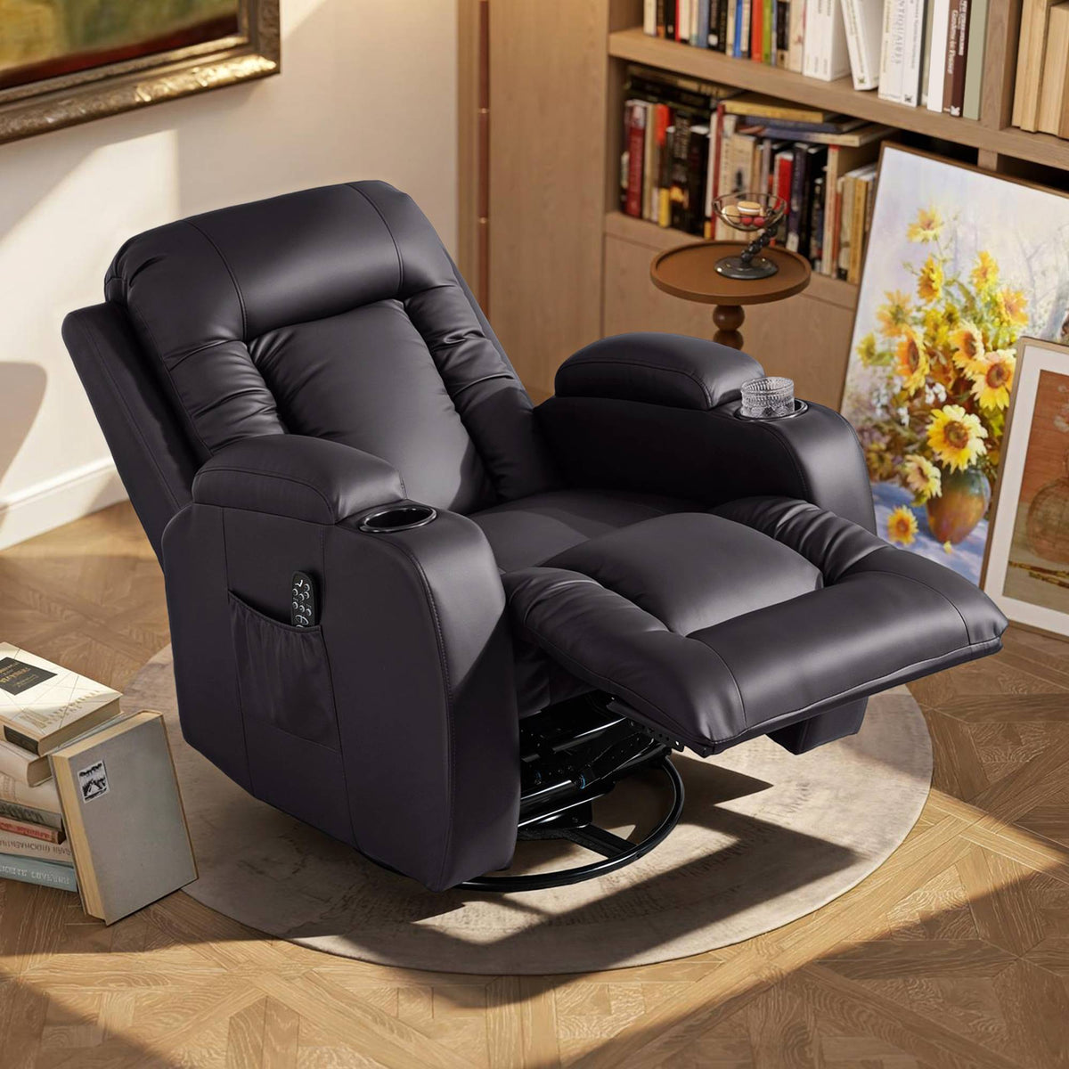 Recliner Chair with Massage, Heat & Swivel, Dark Brown