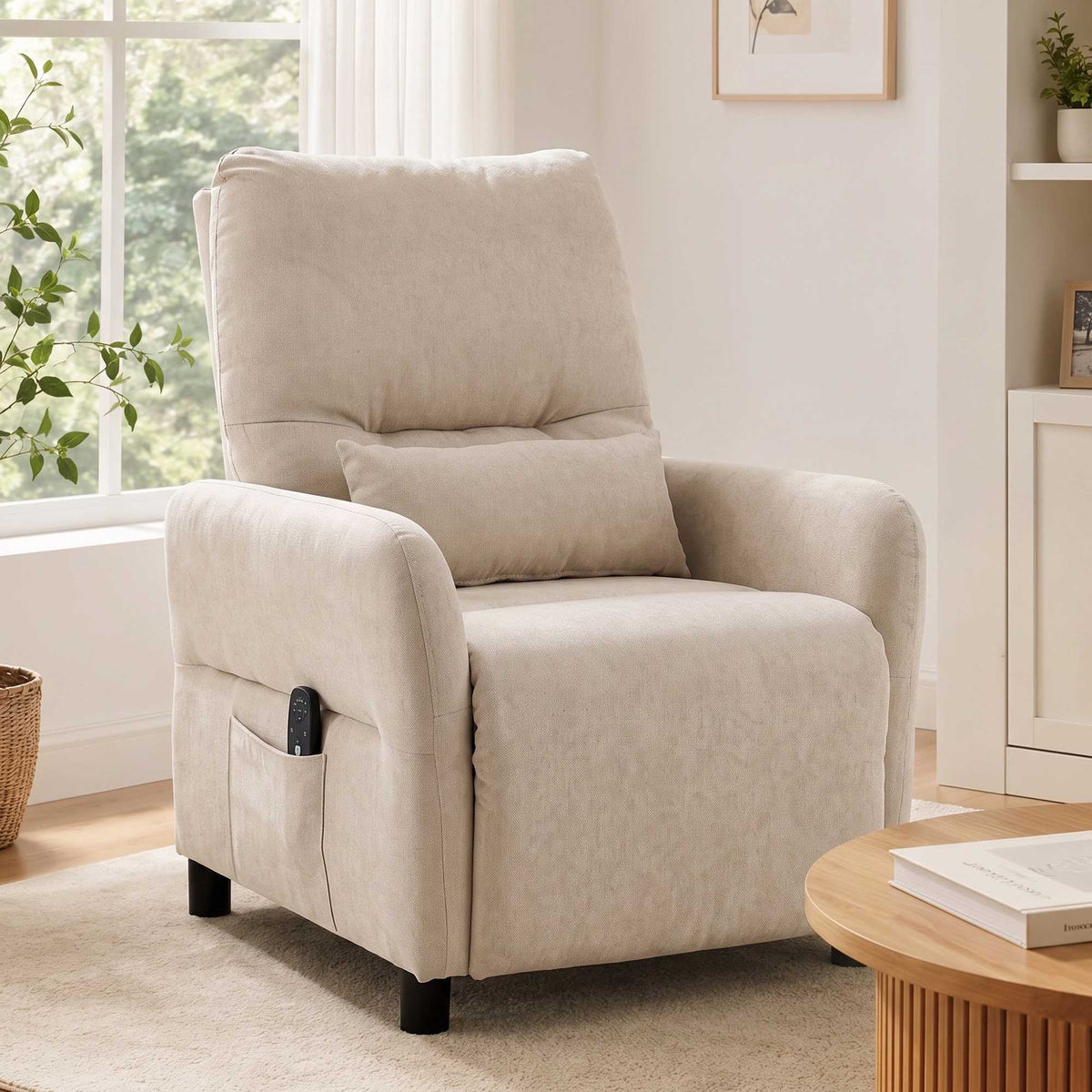 Recliner Chair with Massage, Heat, and Footrest – Beige