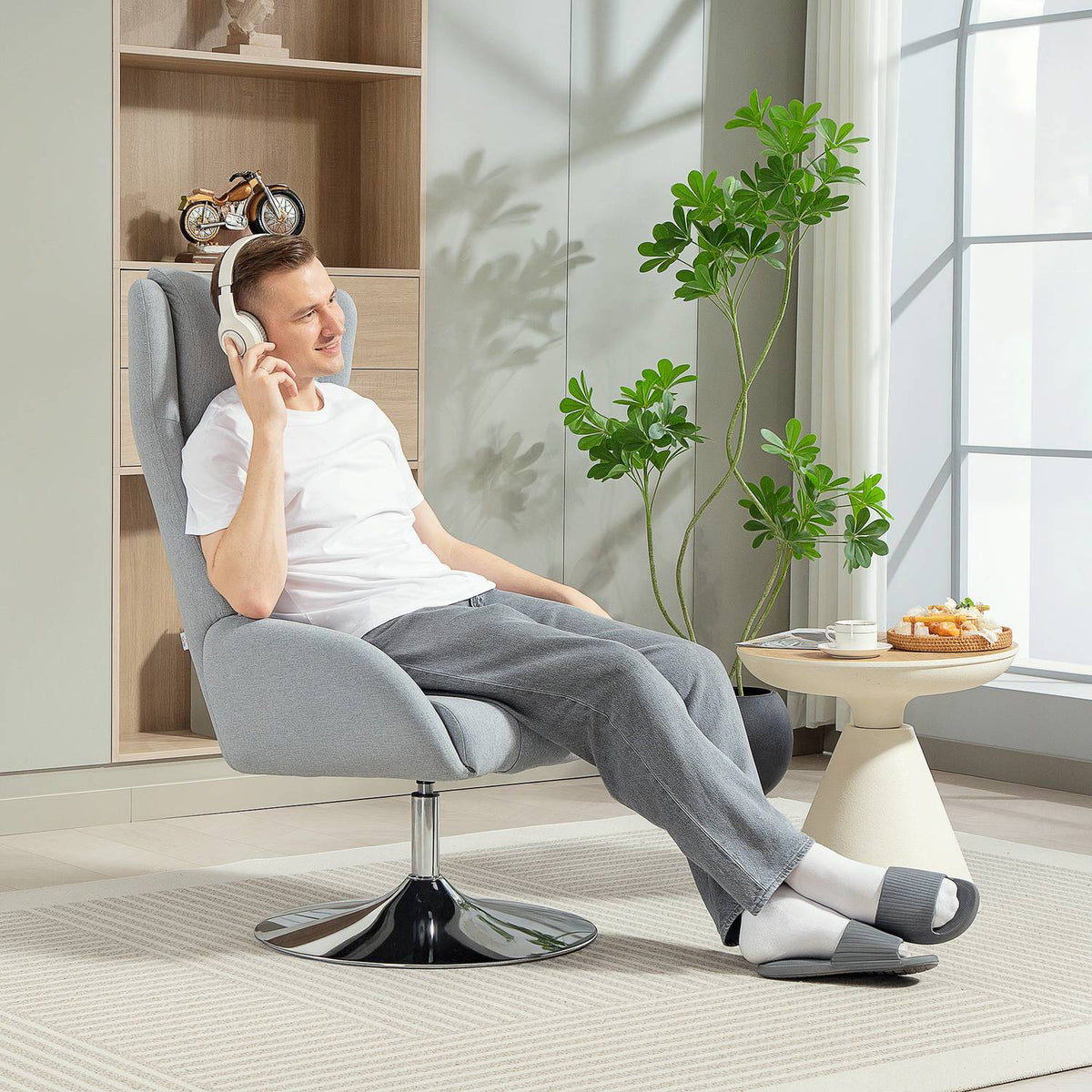 Recliner Chair with Ottoman, Armrests, Gray