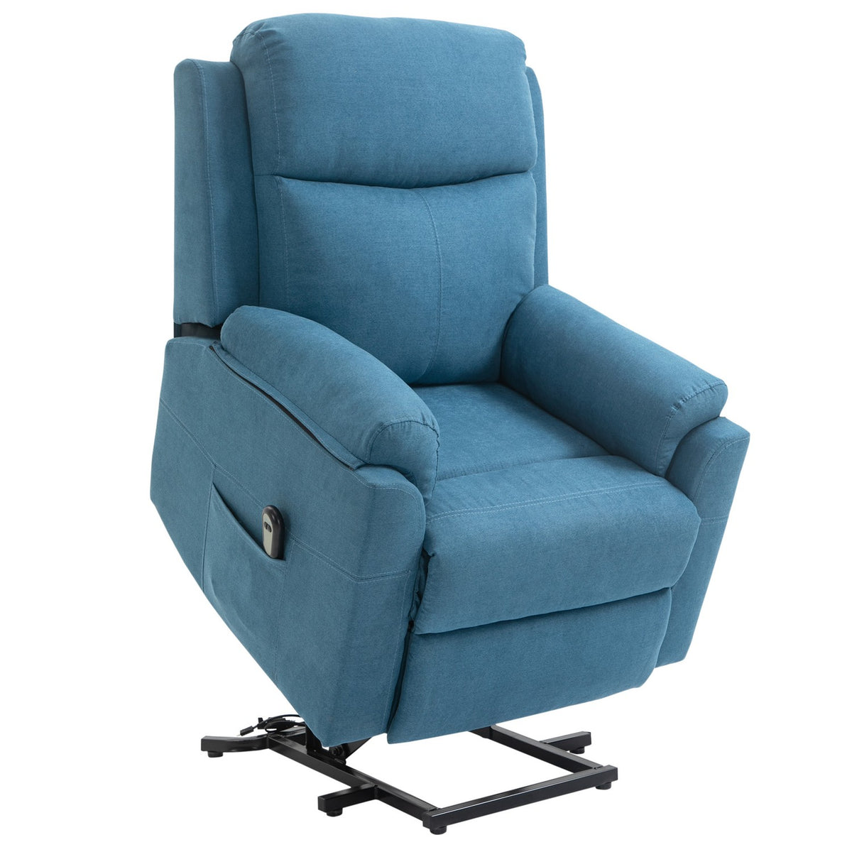 Recliner Electric Tv Chair With Stand-Up Aid For Seniors, Reclining And Sleeping Function, Linen Look, Blue, 83X89X102Cm