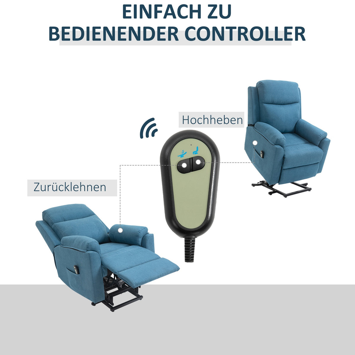 Recliner Electric Tv Chair With Stand-Up Aid For Seniors, Reclining And Sleeping Function, Linen Look, Blue, 83X89X102Cm
