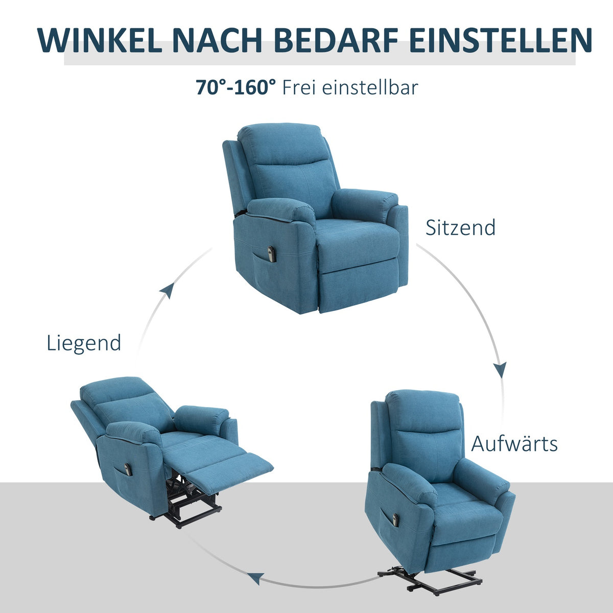 Recliner Electric Tv Chair With Stand-Up Aid For Seniors, Reclining And Sleeping Function, Linen Look, Blue, 83X89X102Cm