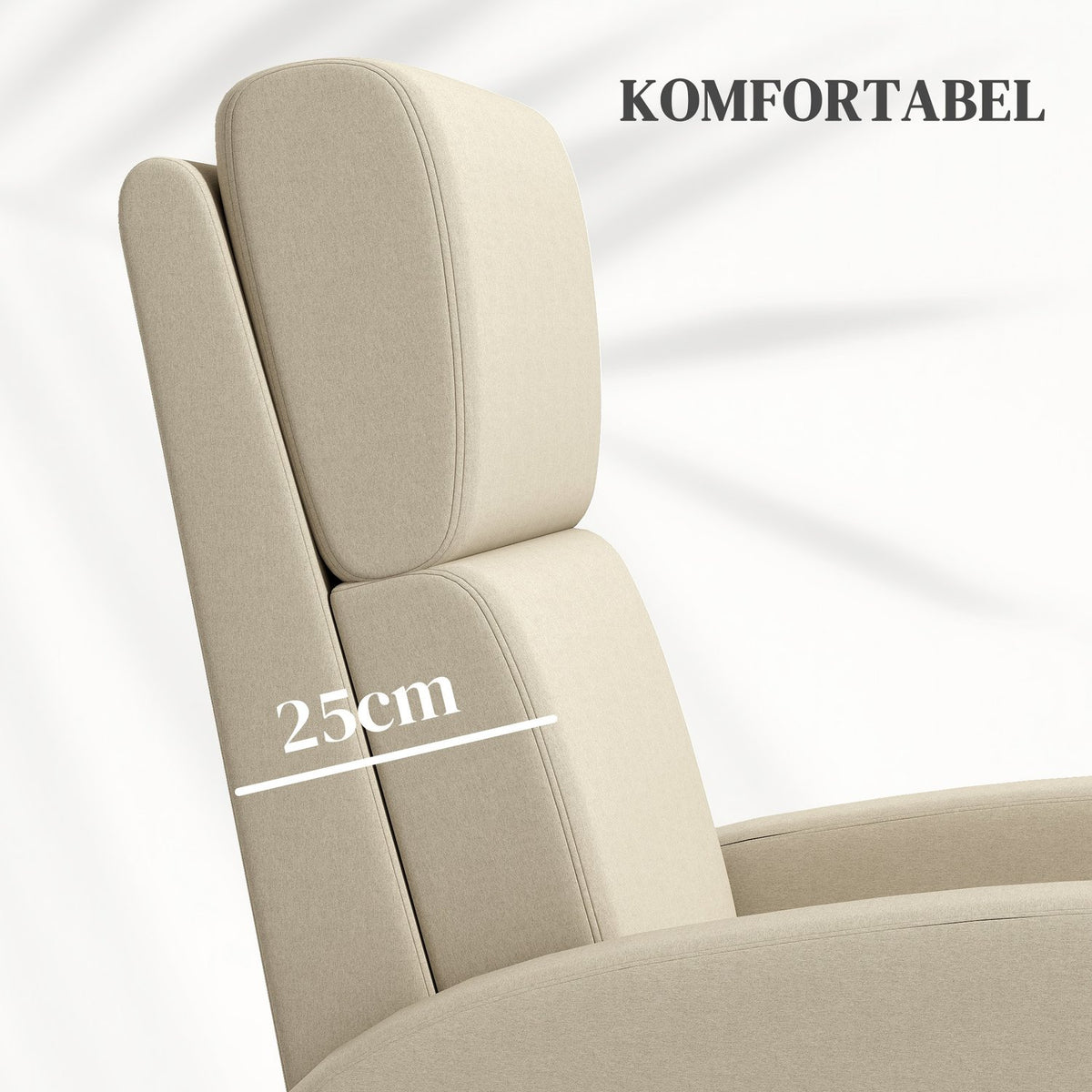 Recliner TV chair, fold-out footrest, tilts up to 160°, 64 x 86 x 102 cm, cream