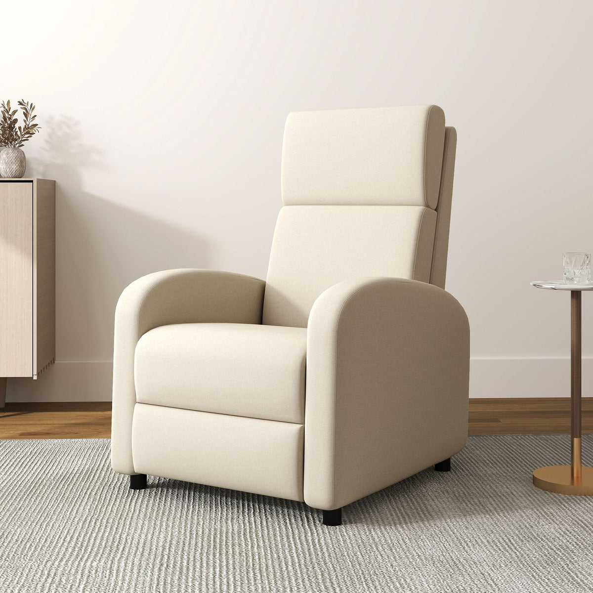 Recliner TV chair, fold-out footrest, tilts up to 160°, 64 x 86 x 102 cm, cream
