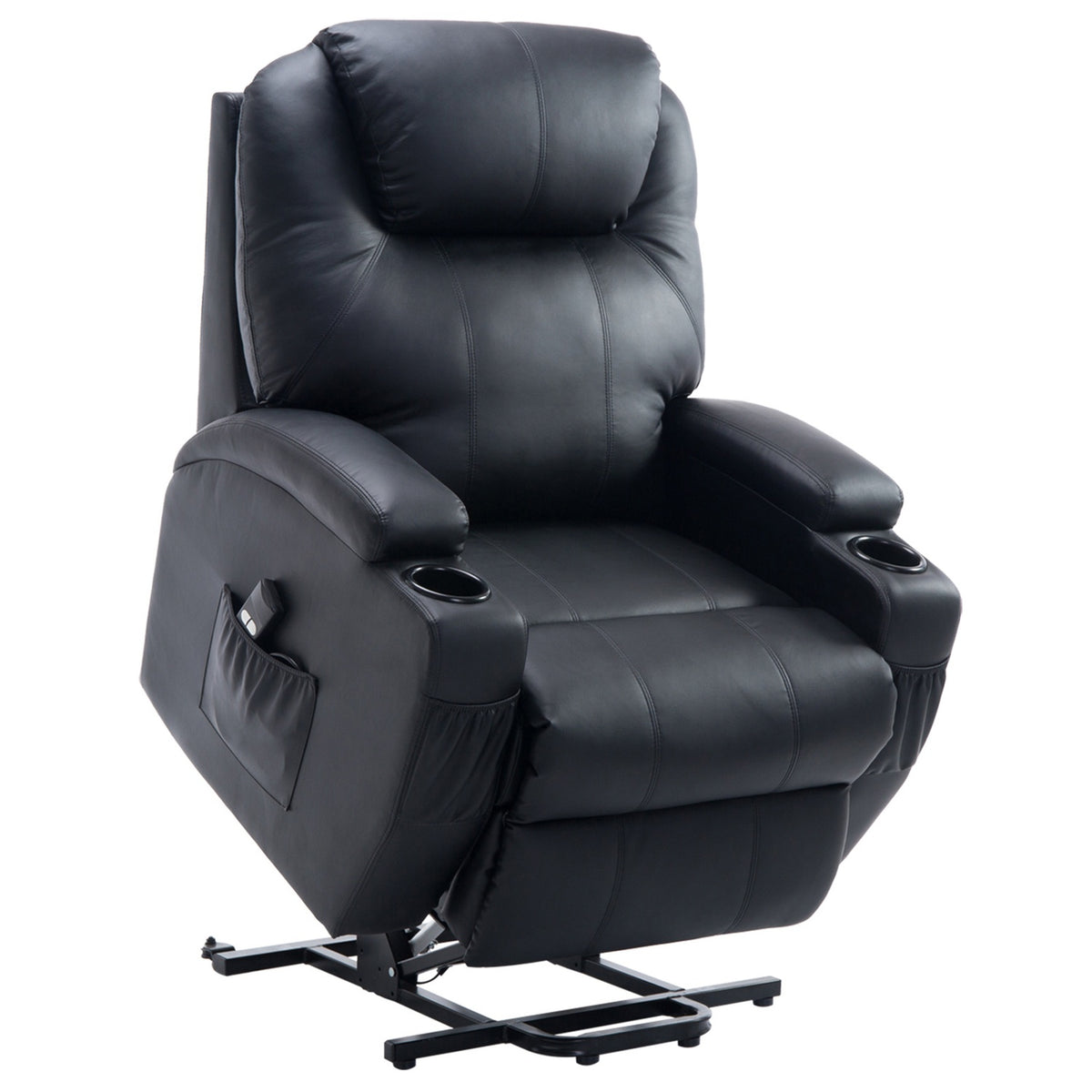 Recliner Tv Chair With Stand-Up Aid Faux Leather Black With Storage Bag Adjustable Angle Remote Control 84 X 92 X 109 Cm