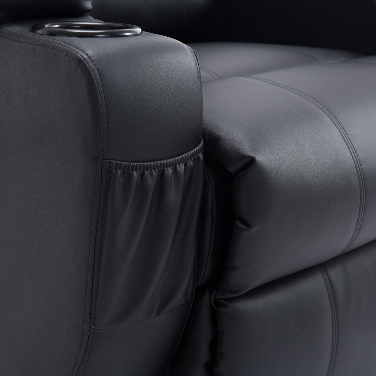 Recliner Tv Chair With Stand-Up Aid Faux Leather Black With Storage Bag Adjustable Angle Remote Control 84 X 92 X 109 Cm