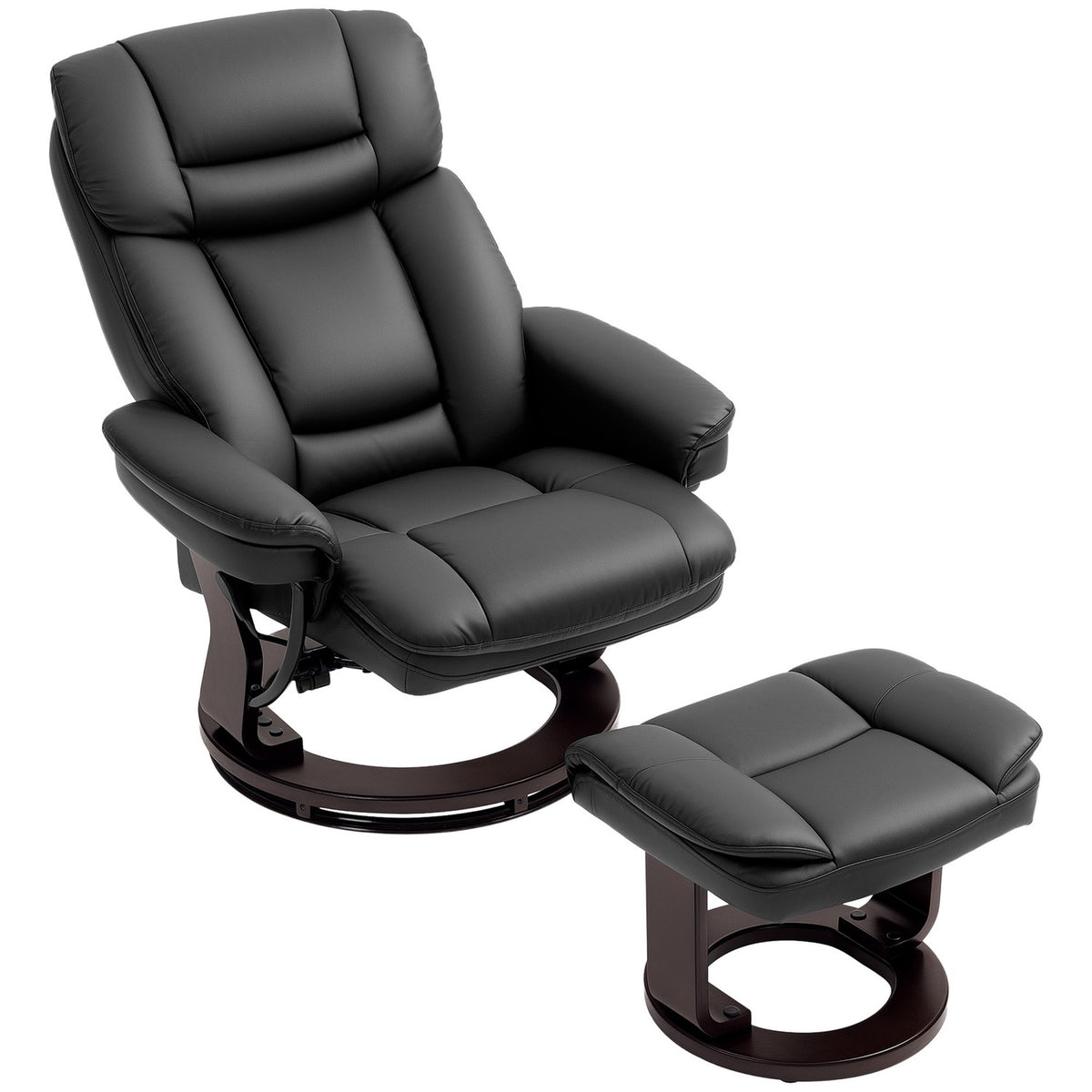 Recliner chair with footstool, adjustable chair, faux leather cover, upholstered chair with folding backrest, black