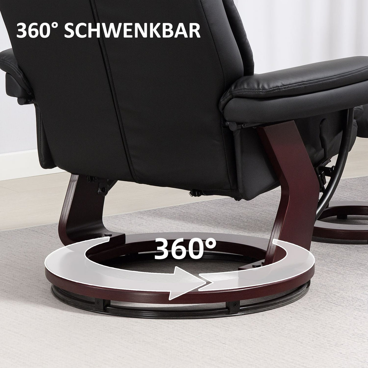 Recliner chair with footstool, adjustable chair, faux leather cover, upholstered chair with folding backrest, black