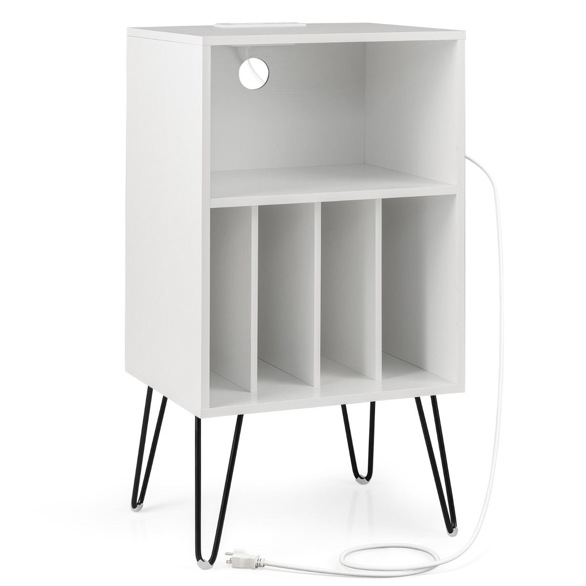 Record Player Stand, 3-Tier Vinyl Storage With Charging