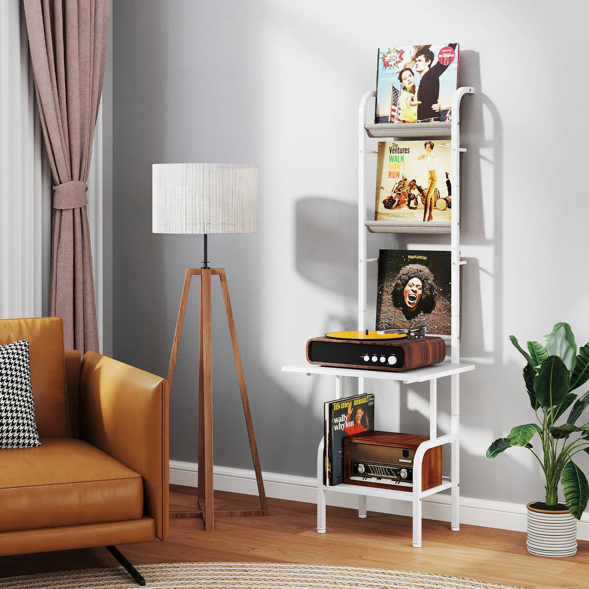 Record Player Stand, 5-Tier Vinyl Display, White