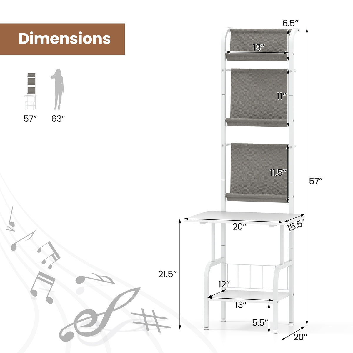 Record Player Stand, 5-Tier Vinyl Display, White