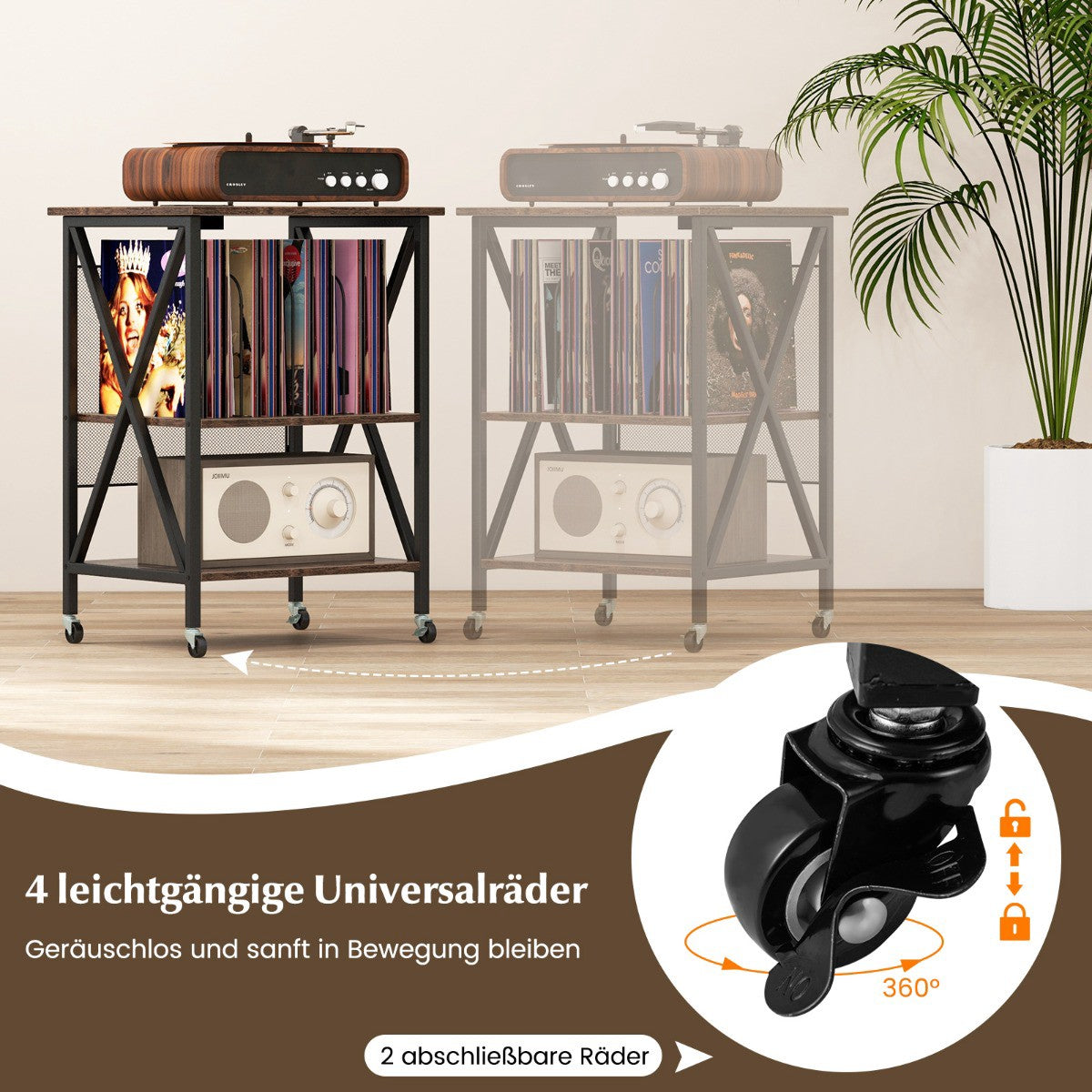 Record Player Stand With Charging Station, Vinyl Storage