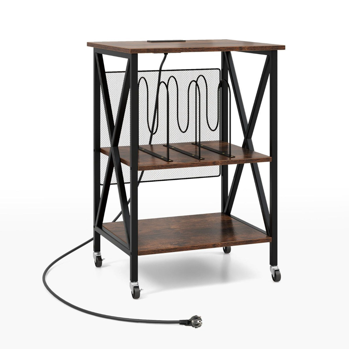 Record Player Stand With Charging Station, Vinyl Storage