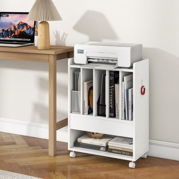 Record Player Stand With Drawer, 4 Dividers, Locking Wheels