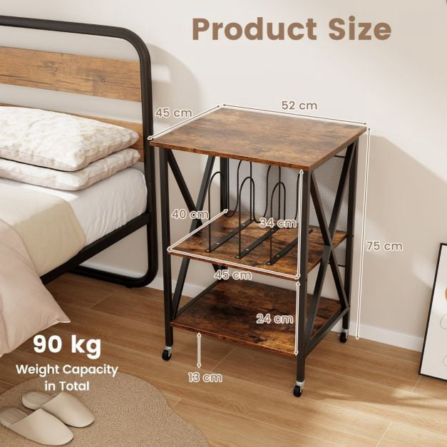 Record Player Stand With Vinyl Storage, Locking Wheels