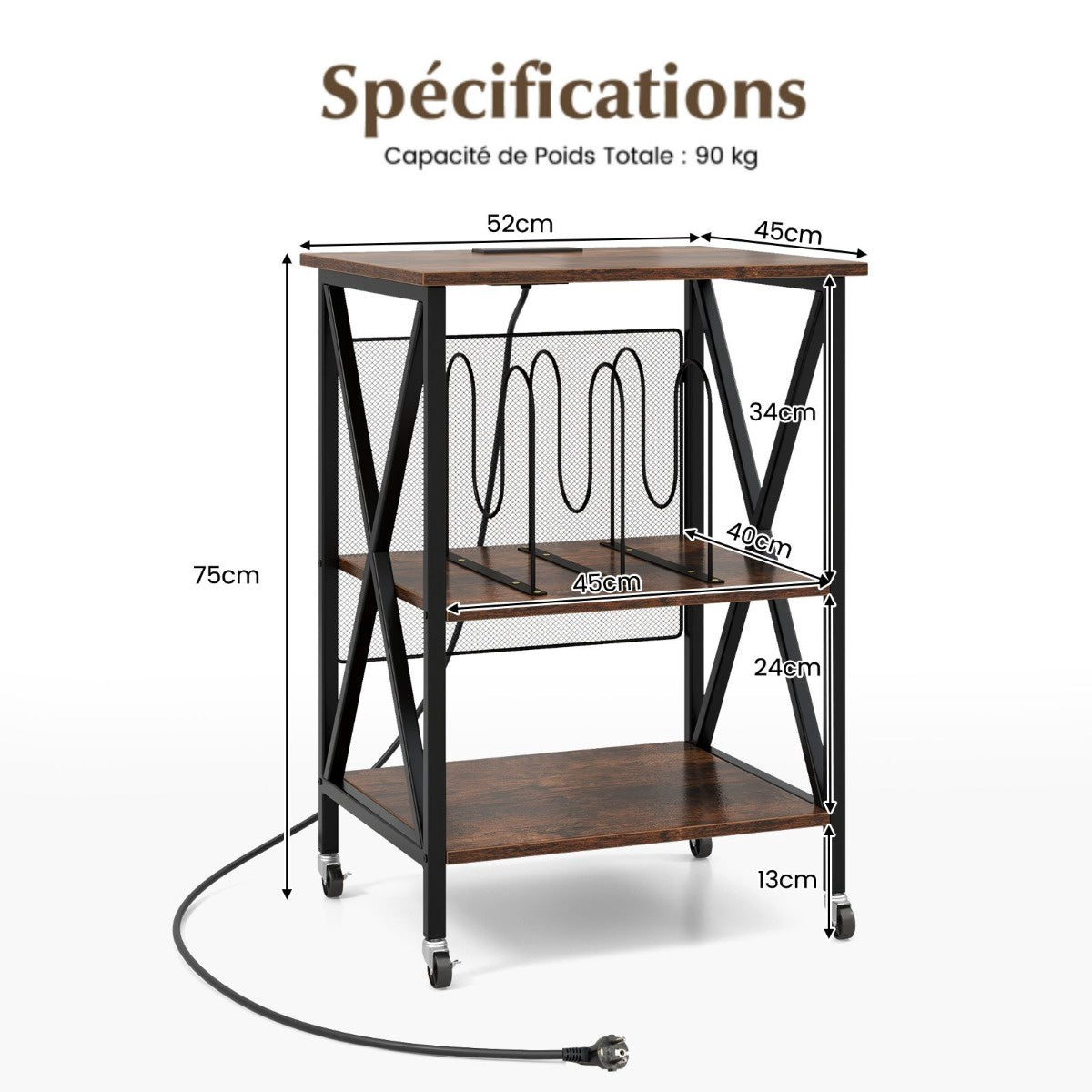 Record Player Stand with Charging Station, Wheels, Divider
