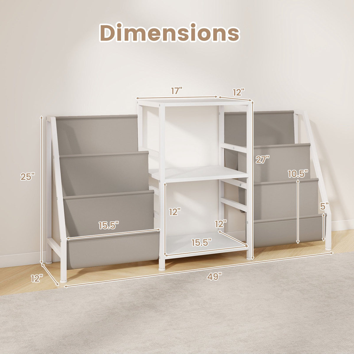 Record Player Stand with Vinyl Storage, 3 Shelves, White