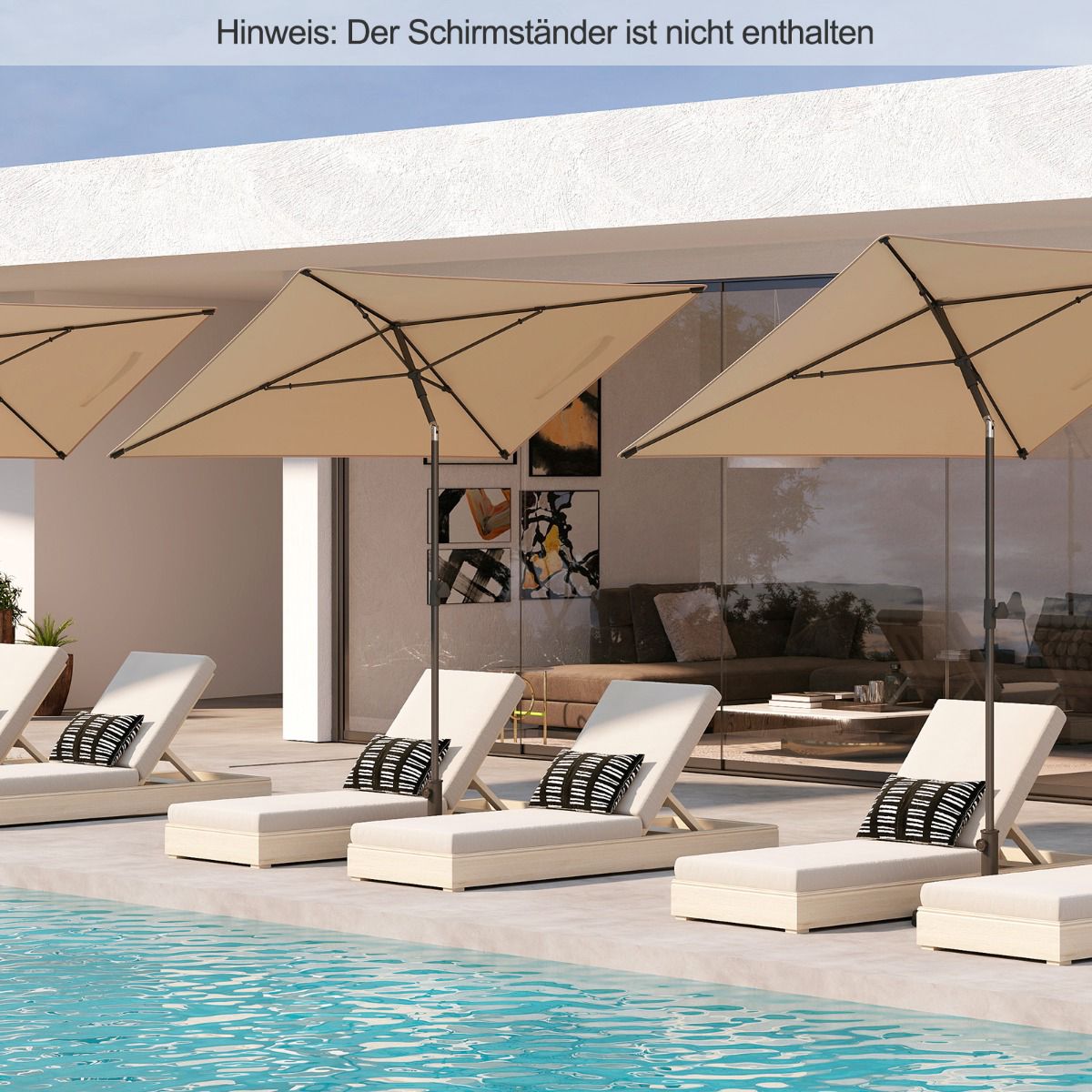 Rectangular Balcony Umbrella 210x140 cm, Beige, Adjustable