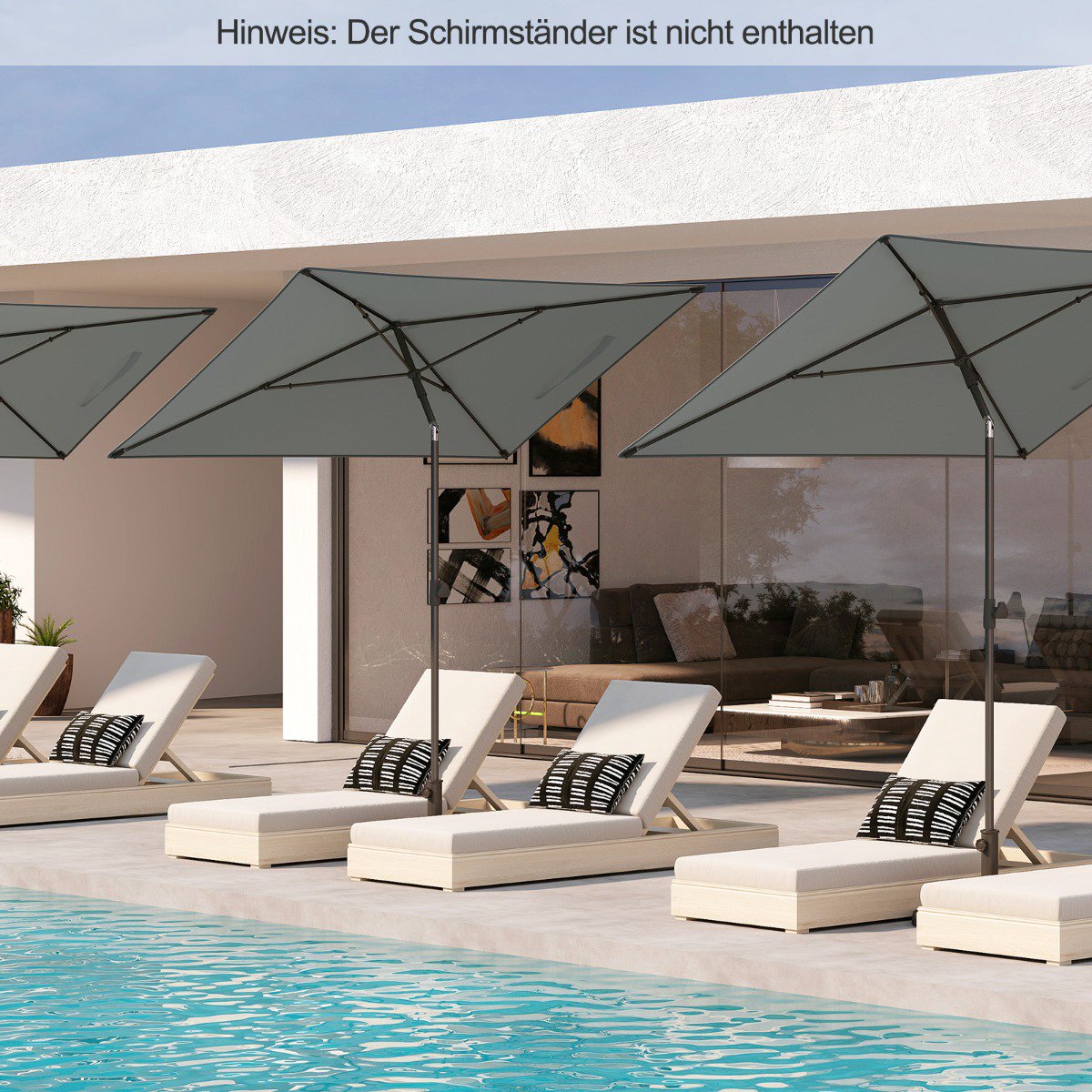Rectangular Balcony Umbrella, 210x140 cm, Grey, Adjustable