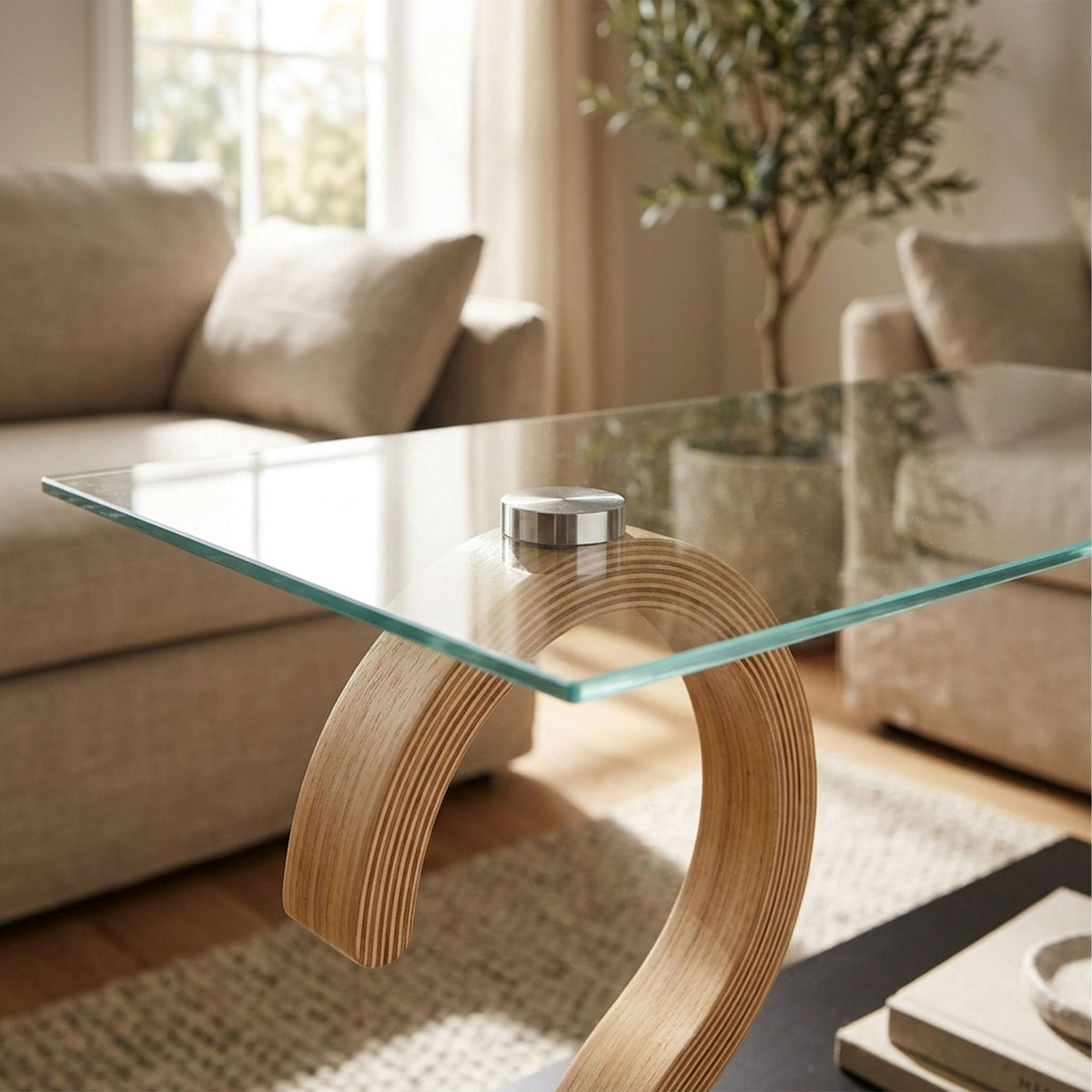 Rectangular Coffee Table with Glass Shelf, Black Frame
