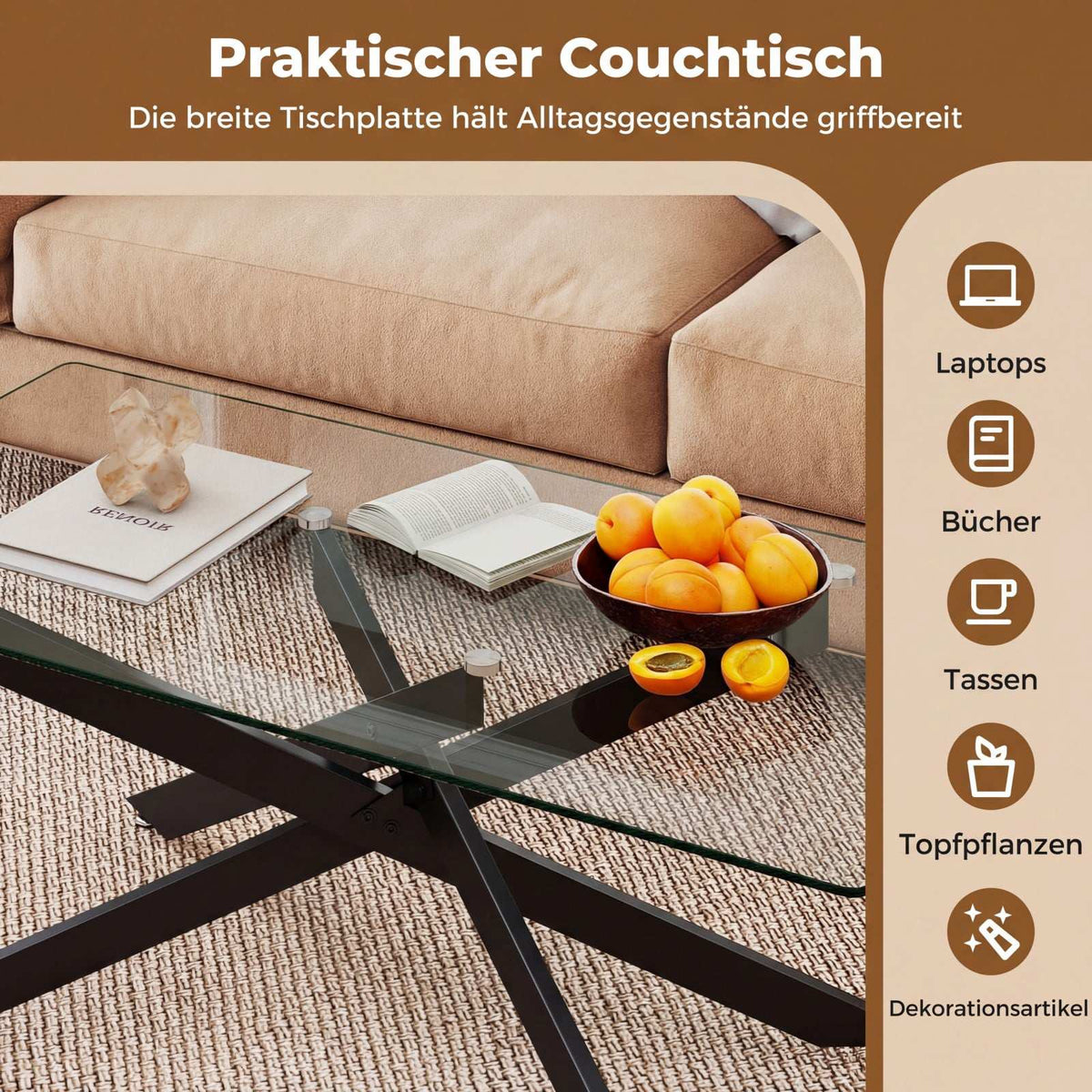 Rectangular Glass Coffee Table, Black, 120x60 cm