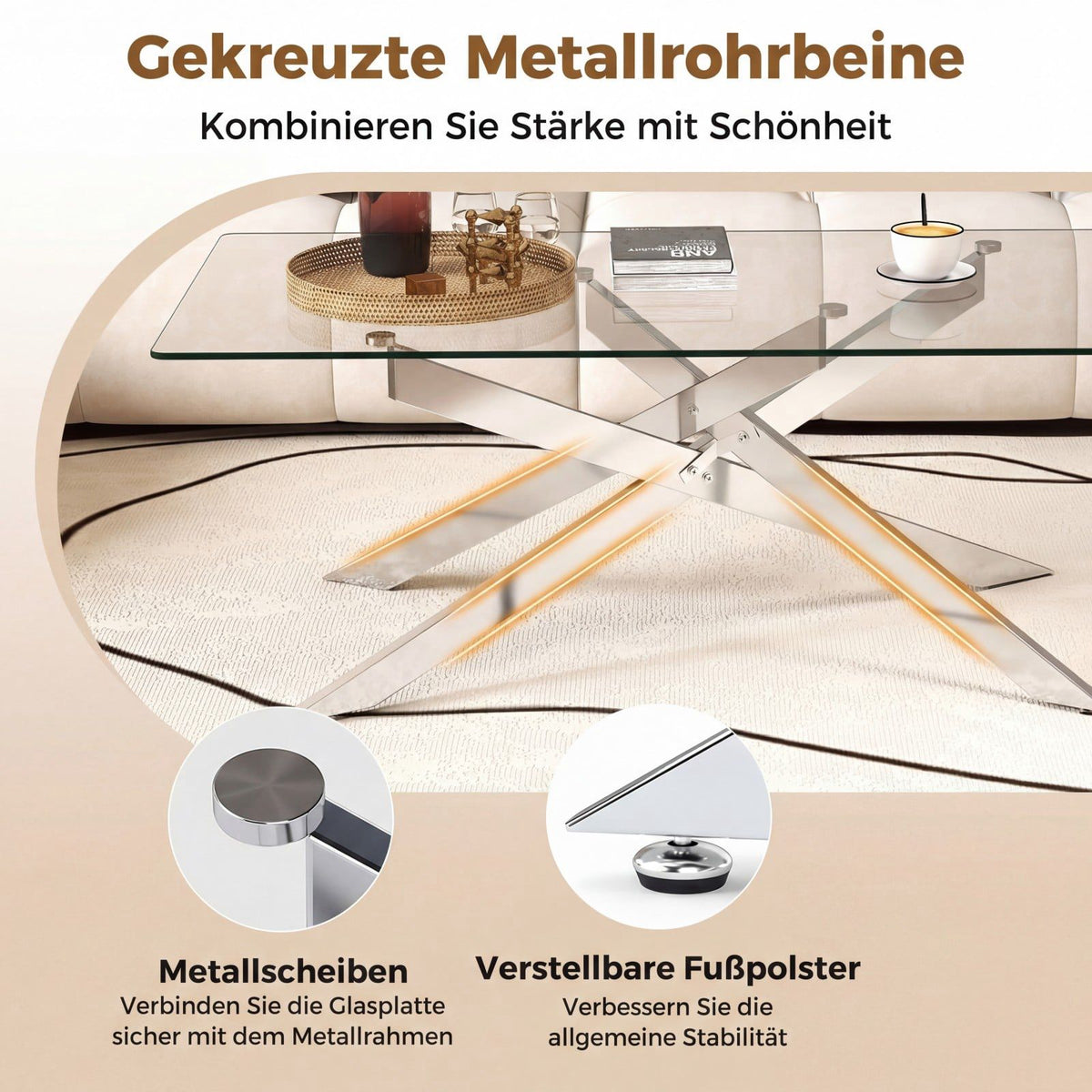 Rectangular Glass Coffee Table, Tempered Glass, 120x60 cm